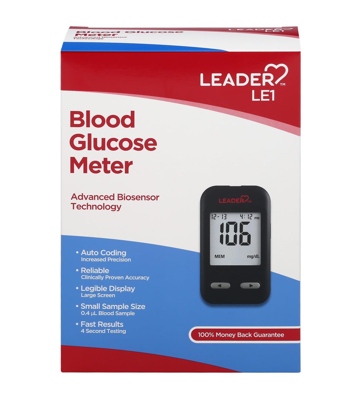 LEADER Blood Glucose Meter - No Coding Fast & Accurate Results for Adults & Kids 12+ Compatible with LEADER Test Strips - Buy Online on GoSupps.com
