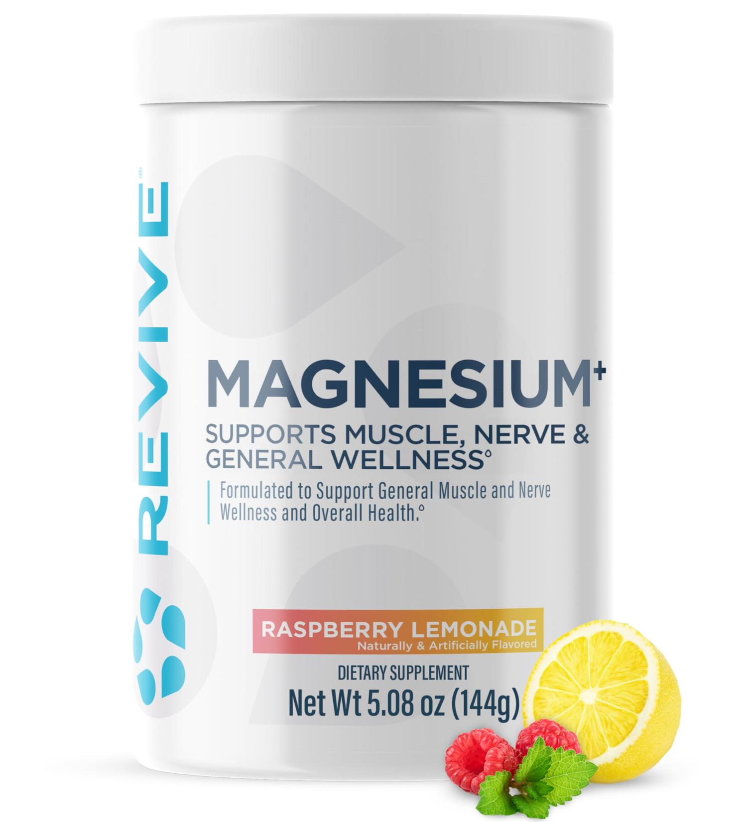 Revive MD Magnesium Powder Supplement - Magnesium Carbonate & Taurate Powder Drink Supports Healthy Bones Muscles & Nerves - Vegan-Friendly Gluten-Free & Soy-Free (Raspberry Lemonade 30 Servings) - Buy Online on GoSupps.com