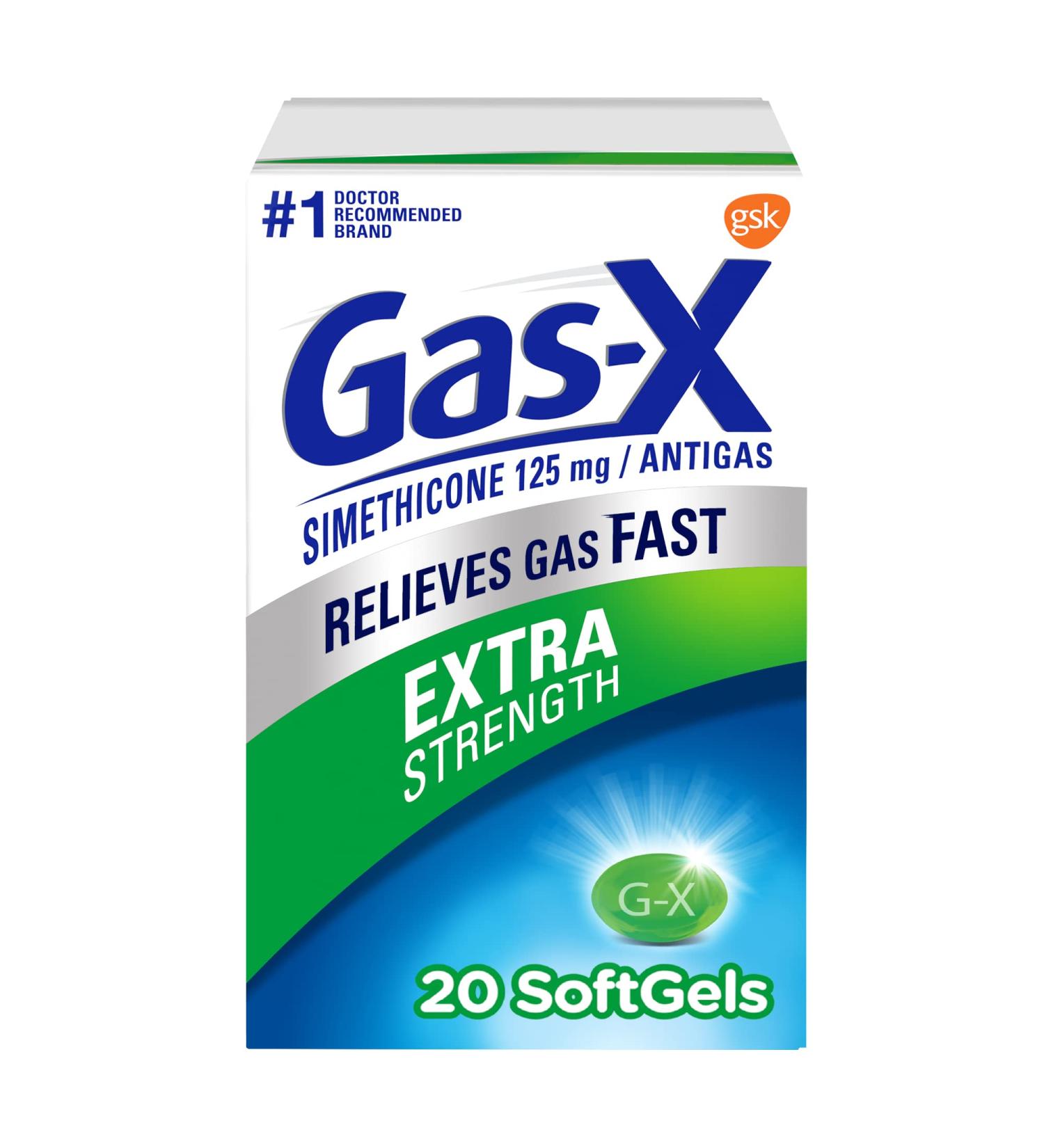 Gas-X Extra Strength Gas Relief Softgels 125 mg - 20ct | Simethicone Fast-Acting Formula - Buy Online on GoSupps.com