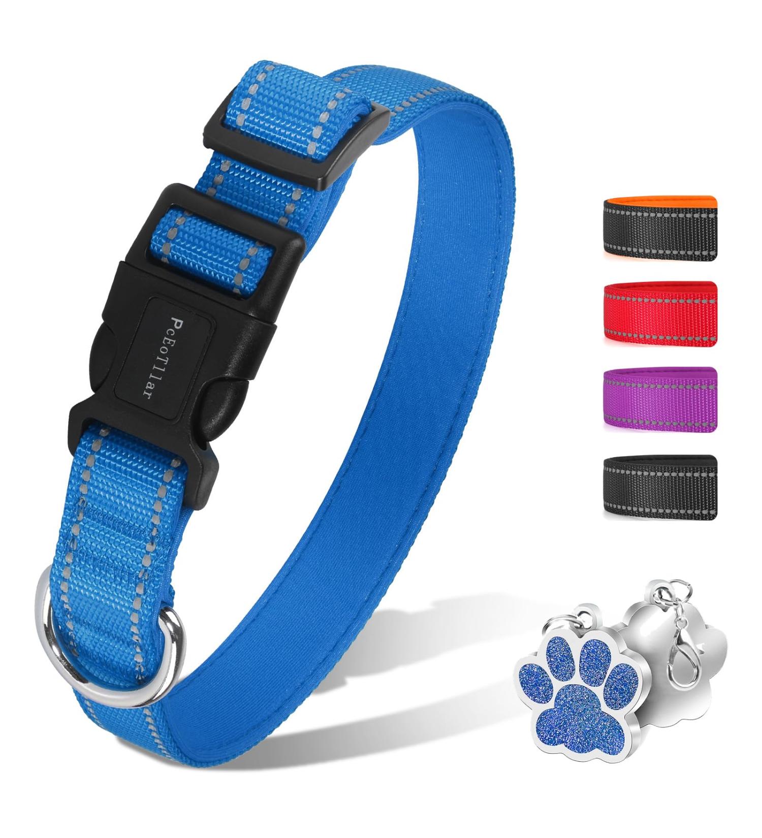PCEOTLLAR Reflective Dog Collar - Adjustable Neoprene Collars for Small & Large Dogs | Soft Padded Design | Blue (30-40cm) - Buy Online on GoSupps.com