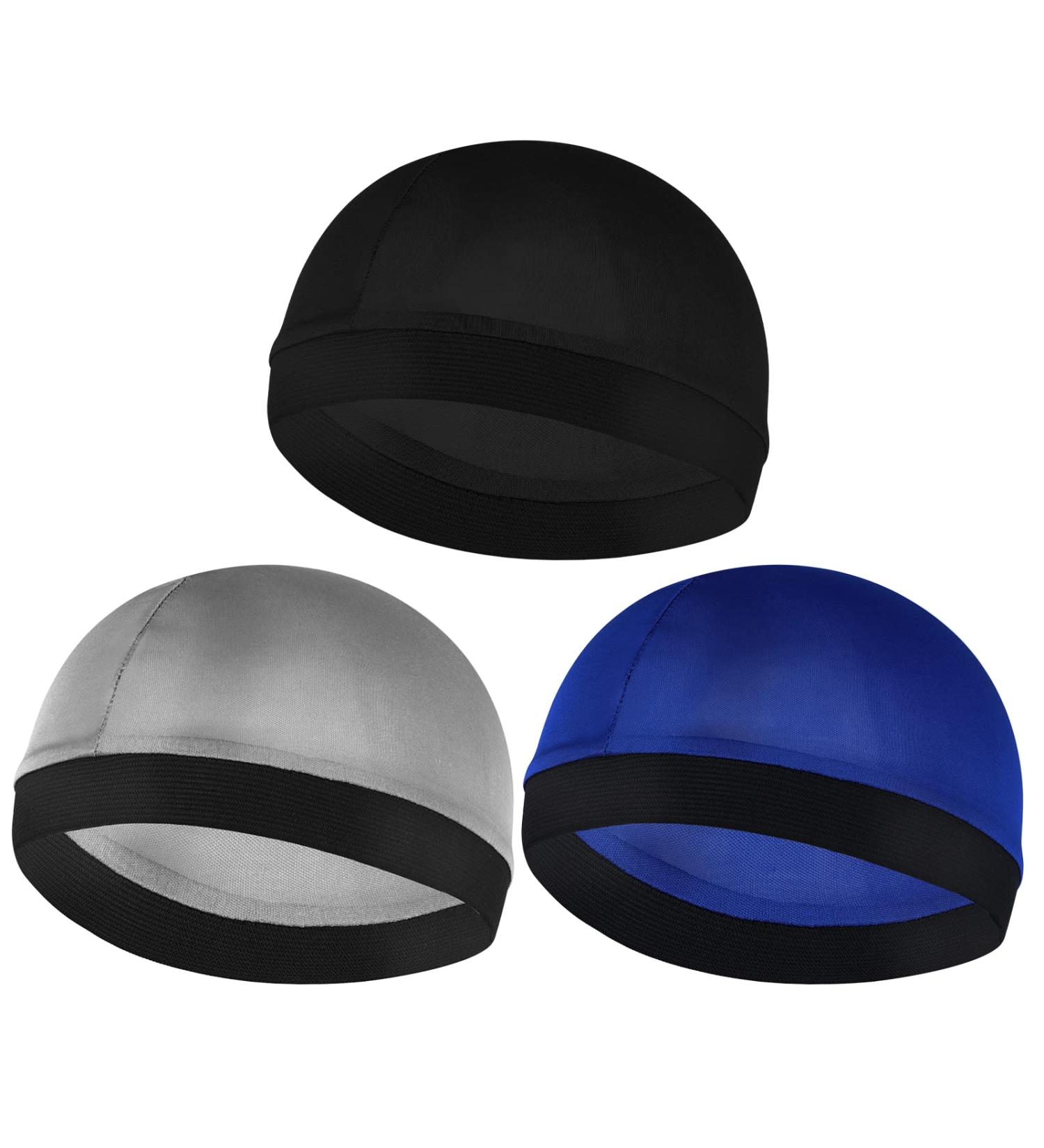 Sibba 3Pcs Elastic Band Silkly Wave Caps for Men - Wide Strap Durag Caps- Blue/Grey/Black - Buy Online on GoSupps.com