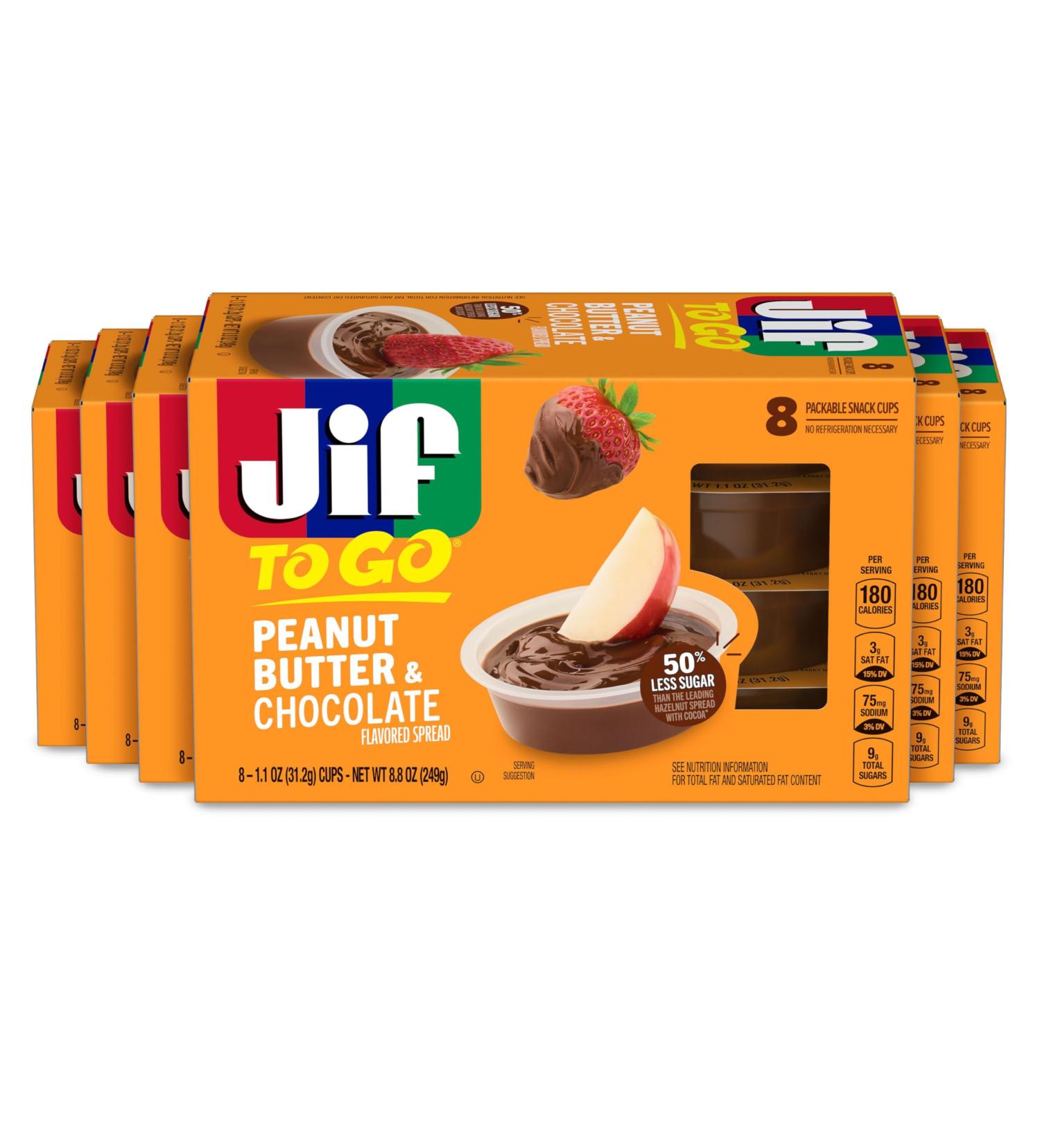 Jif Beurre de cacahu te et chocolat emporter 8 tasses (lot de 6) moins de sucre texture paisse et cr meuse - Buy Online on GoSupps.com