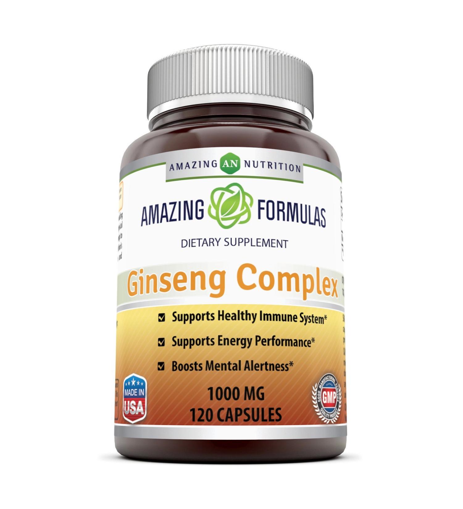 Amazing Formulas Ginseng Complex 1000mg - 120 Capsules - Korean Ginseng Extract - Non-GMO & Gluten Free - Boosts Energy Production - Buy Online on GoSupps.com