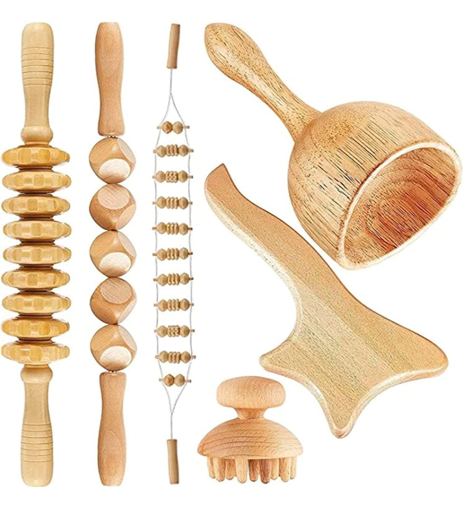 6-in-1 Wood Therapy Massage Tools & GUA SHA - Relieve Muscle Pain & Enhance Body Shape - International Shipping Available - Buy Online on GoSupps.com