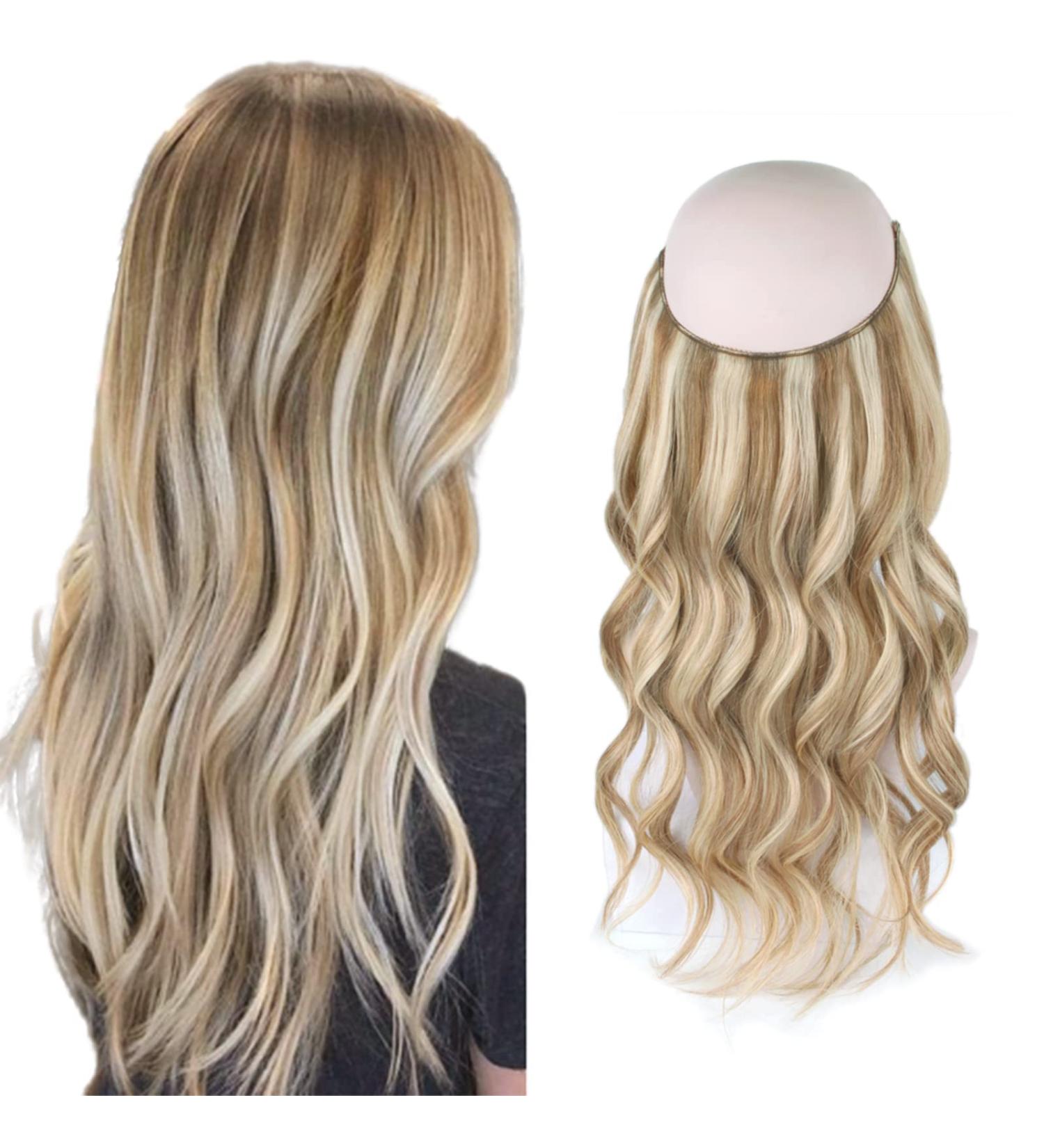 Sassina Miracle Wire Hair Extensions - Real Human Hair Full Head Hairpiece, Ash Blonde to Platinum Blonde P8/60, 20 120g - Buy Online on GoSupps.com