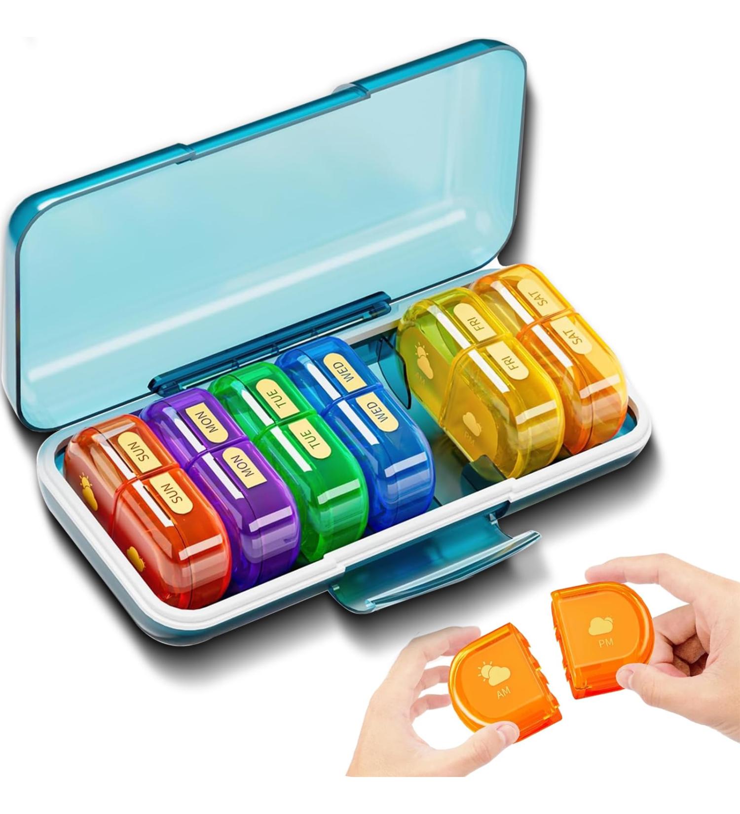 XL Waterproof Weekly Pill Organizer - 14 Compartment 7-Day Travel Medicine Box for Vitamins & Supplements - Buy Online on GoSupps.com