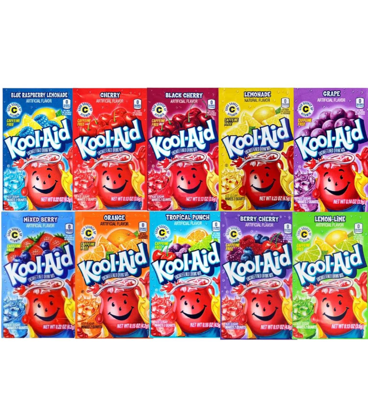 KoolAidDrink Mix 10 Flavours Value Pack 3.6g Makes 2 Quarts Each Zero Calories