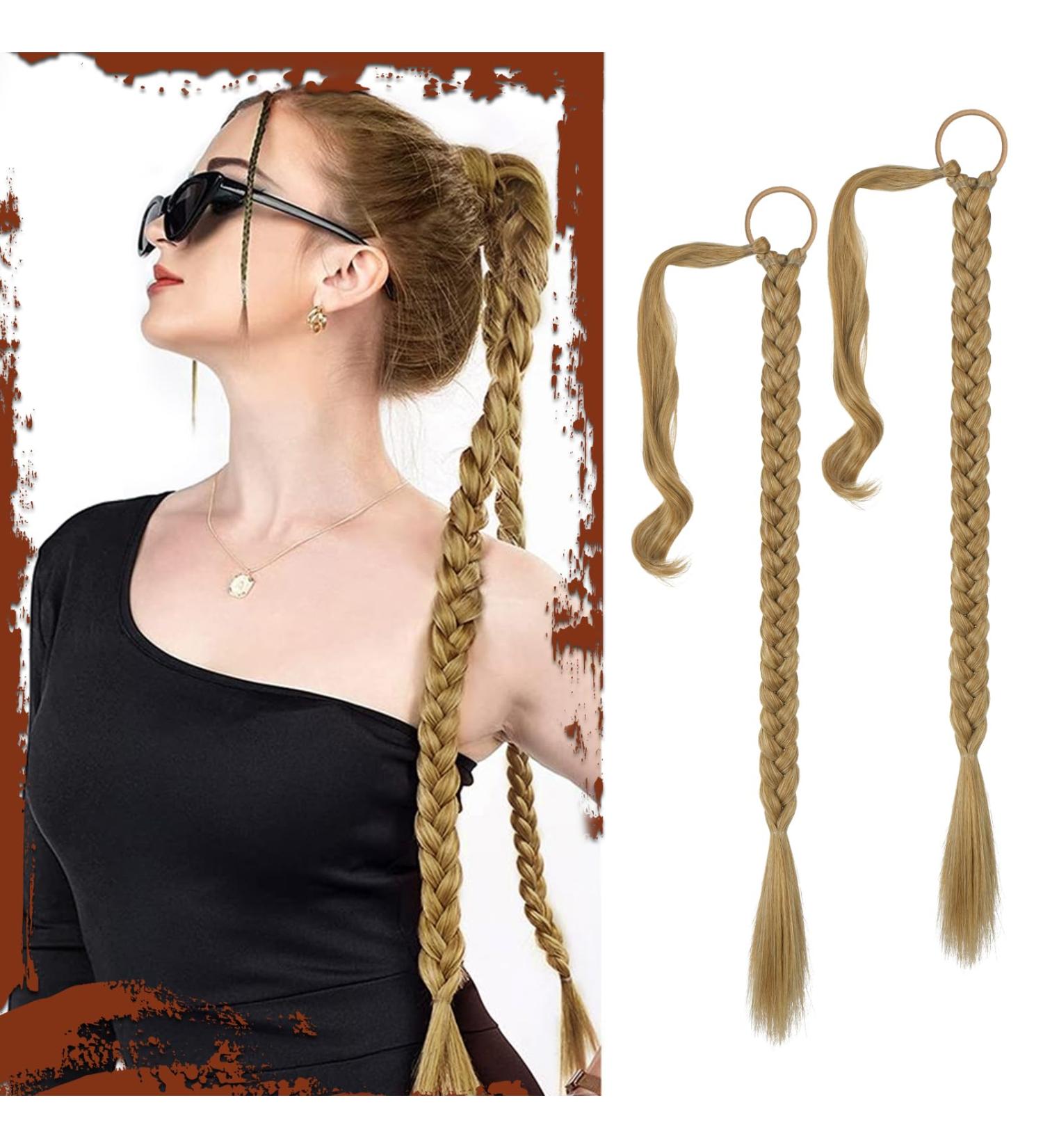 Sofeiyan Long Braid Ponytail Extension with Hair Tie Straight Sleek Wrap Around Hair Extensions Braid Pony Tail Fluffy Natural Soft Synthetic Hairpieces for Women Daily Wear 2Pcs 26 inch 26 Inch (Pack of 2) Blonde with Pale Gold Highlights - Buy Online on GoSupps.com