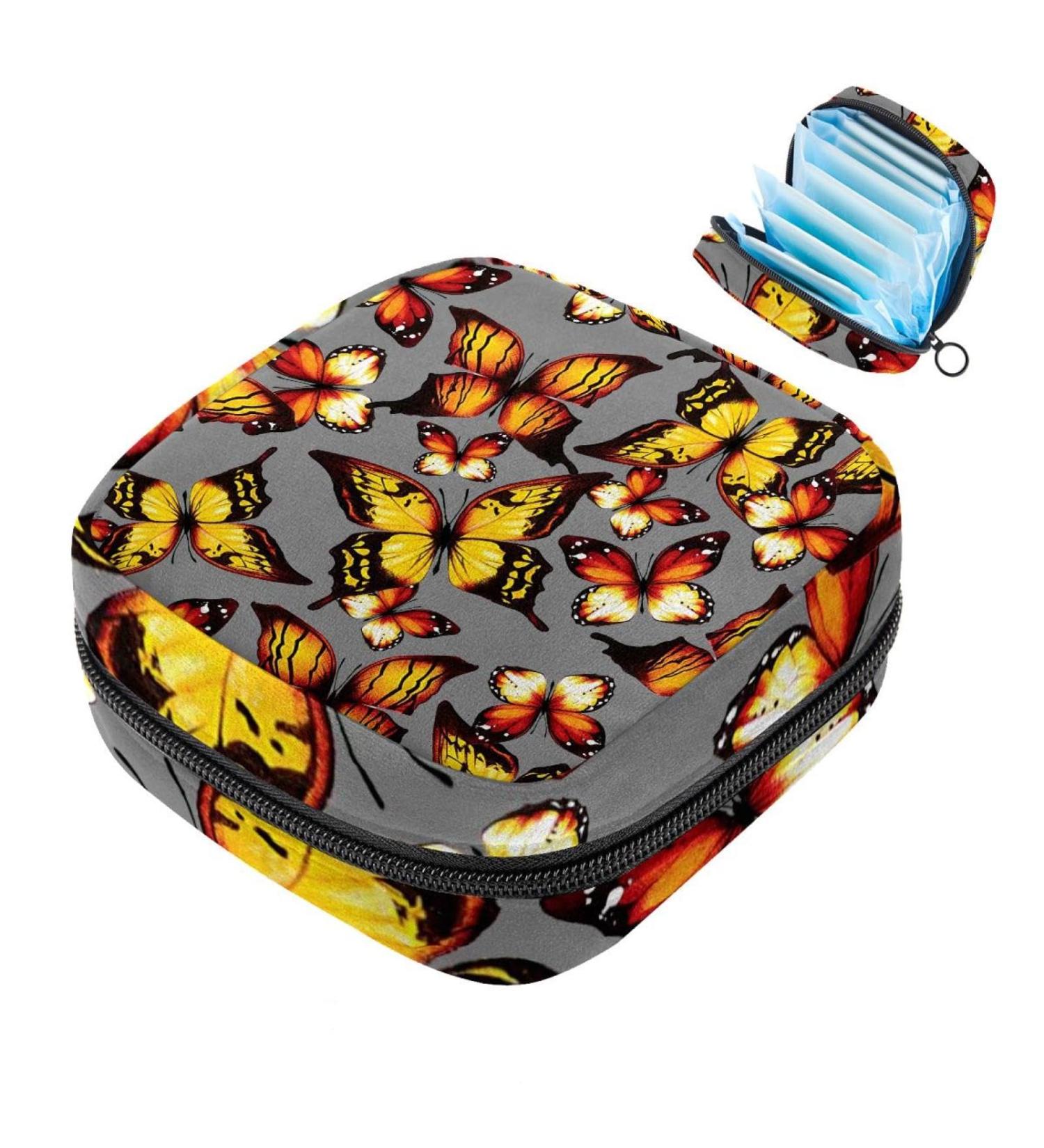 Muooum Menstrual Artery Bag - Zipper Women's Bandage Bag for Tampons | Orange Butterfly Pattern - Buy Online on GoSupps.com