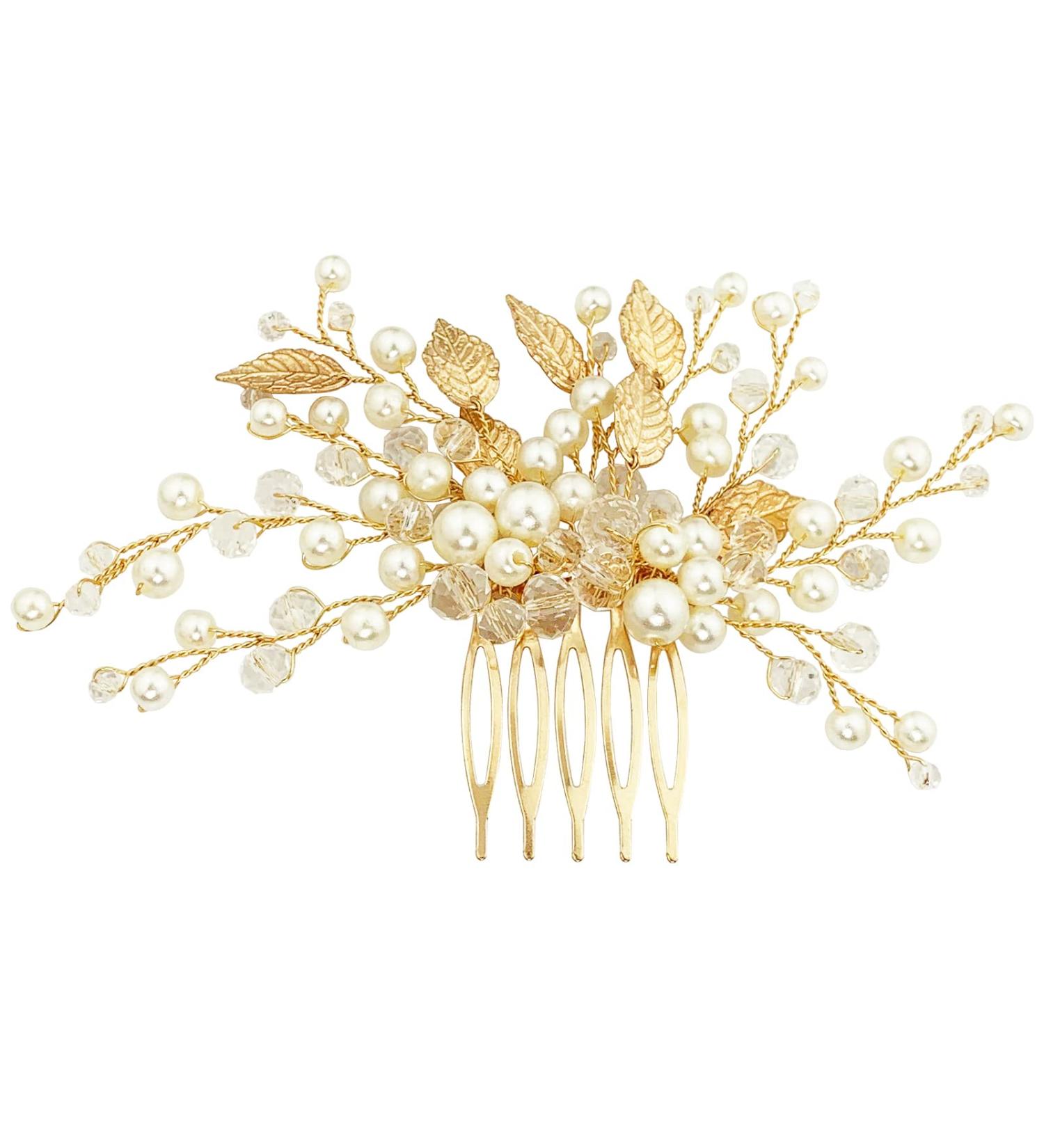 BETITETO Bridal Hair Comb - Crystal Pearl Gold Leaf Wedding Hair Accessory - Buy Online on GoSupps.com