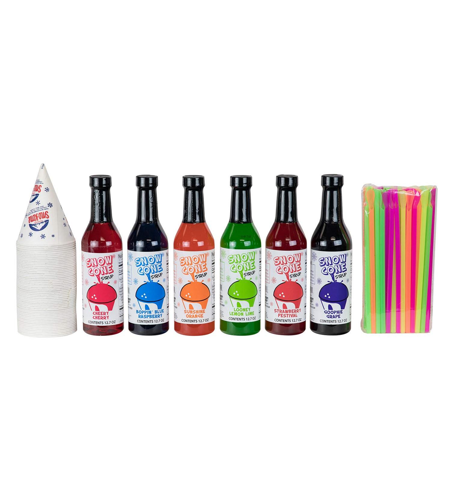12.7oz Snow Cone Syrups 6 Pack with Cups and Straws - Delicious Flavors for Summer Fun - Buy Online on GoSupps.com