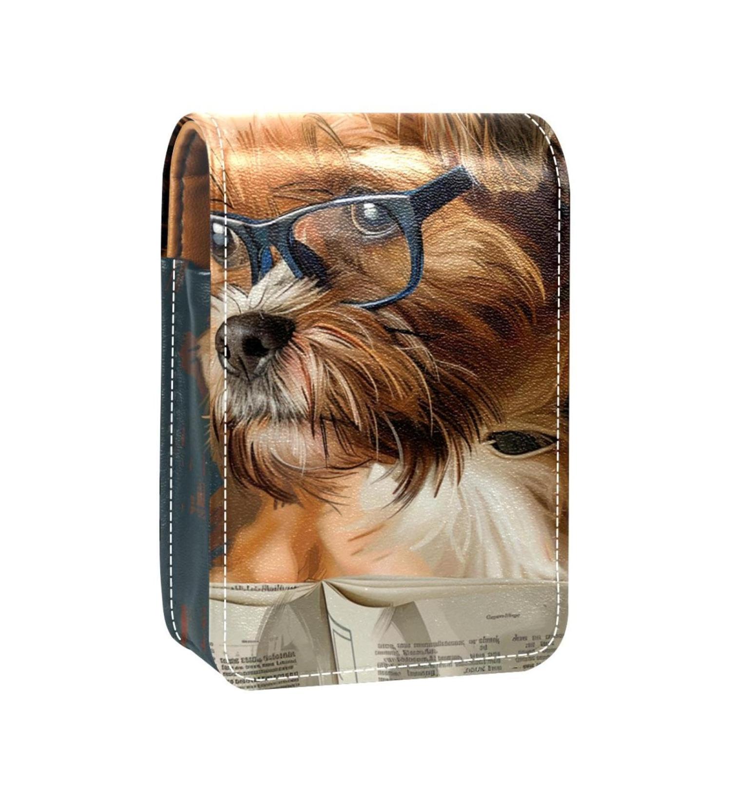 Leather Lipstick Case Organizer with Mirror - Mini Lip Gloss Holder Bag Featuring Brussels Griffon Dog Design - Buy Online on GoSupps.com