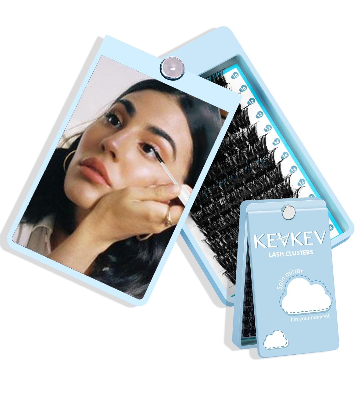 KevKev Lash Clusters 96 Pcs DIY Eyelash Extensions with Spin Mirror - Soft and Thin Band for Eye Makeup Travel - C-10-16 Mix - Buy Online on GoSupps.com