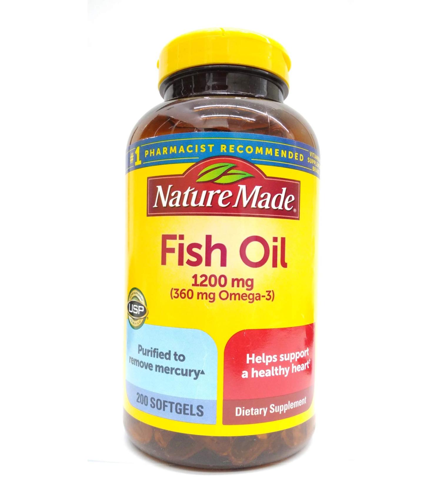 Nature Made Fish Oil 1200 mg (360 mg Omega-3) 200 Liquid Softgels | Omega-3 Supplement - Buy Online on GoSupps.com