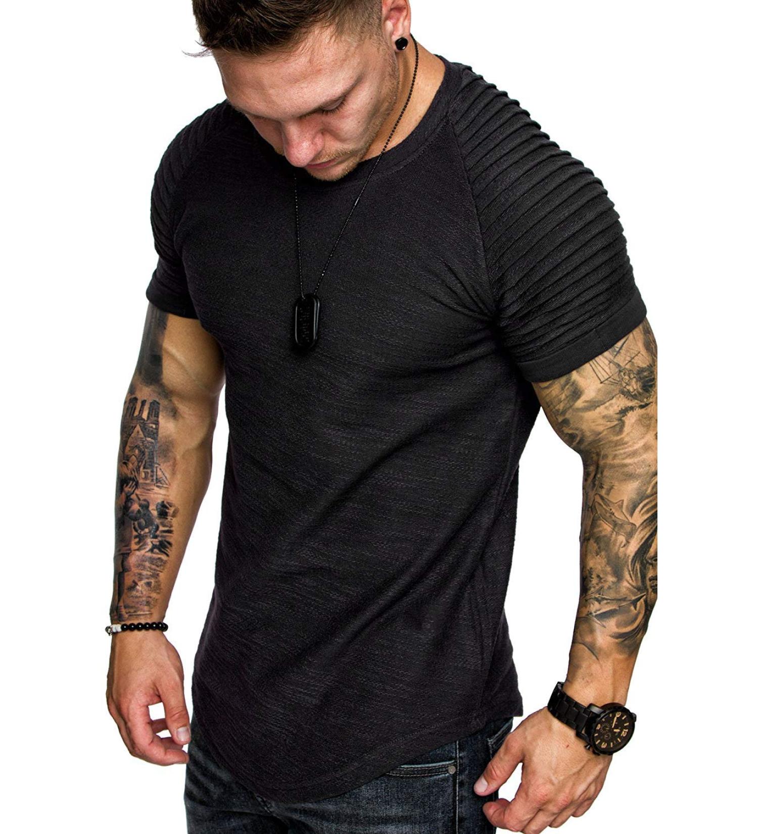 COOFANDY Men's Muscle T-Shirt | Pleated Raglan Sleeve Bodybuilding Gym Tee | Short Sleeve Fashion Workout Shirt | X-Large, Black - Buy Online on GoSupps.com