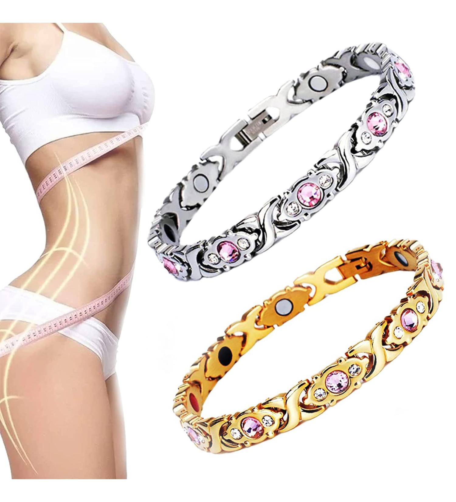 Magnetic Lymph Detox Bracelet Ladies Energy Health Bracelets for Hot Flashes Arthritis Pain Relief Slimming Sleepless Real Crystal Blood Sugar Control Ring Gifts Women Girls (Silver + Gold) - Buy Online on GoSupps.com