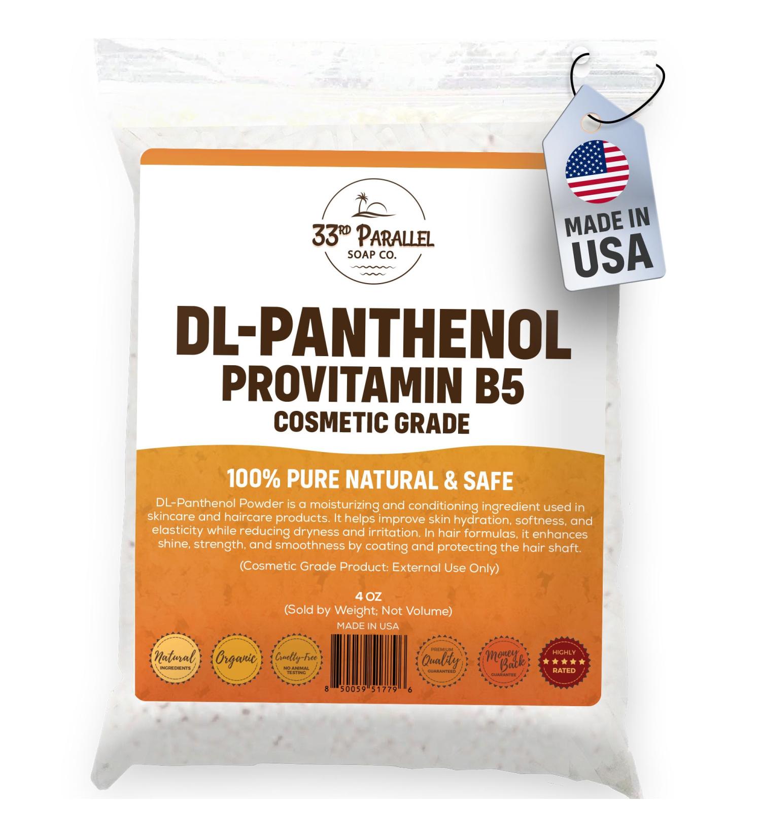 Pure DL-Panthenol Powder (4oz) | Provitamin B5 Powder, Cosmetic Grade | For Hair Care, Skin Care, Nails Deep Moisturizer, Panthenol Cream, Hair Conditioner, Shampoo, Soap, Lotion | 4 OUNCES - Buy Online on GoSupps.com