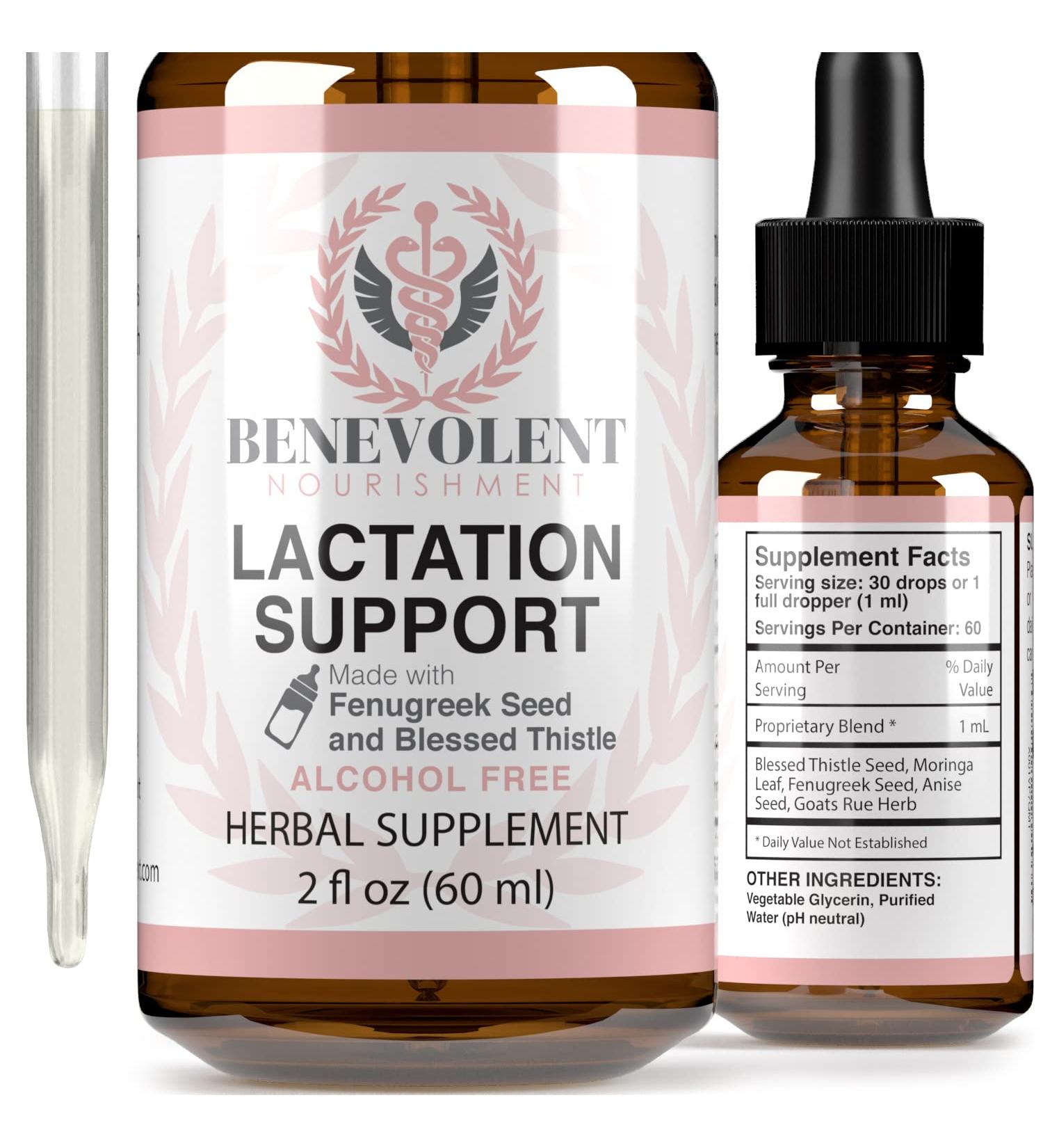 Lactation Supplement Organic Liquid - Breastfeeding Support for Mothers - Fenugreek Blessed Thistle Goats Rue Herb - 2X Absorption - No Alcohol or Sugar - Buy Online on GoSupps.com