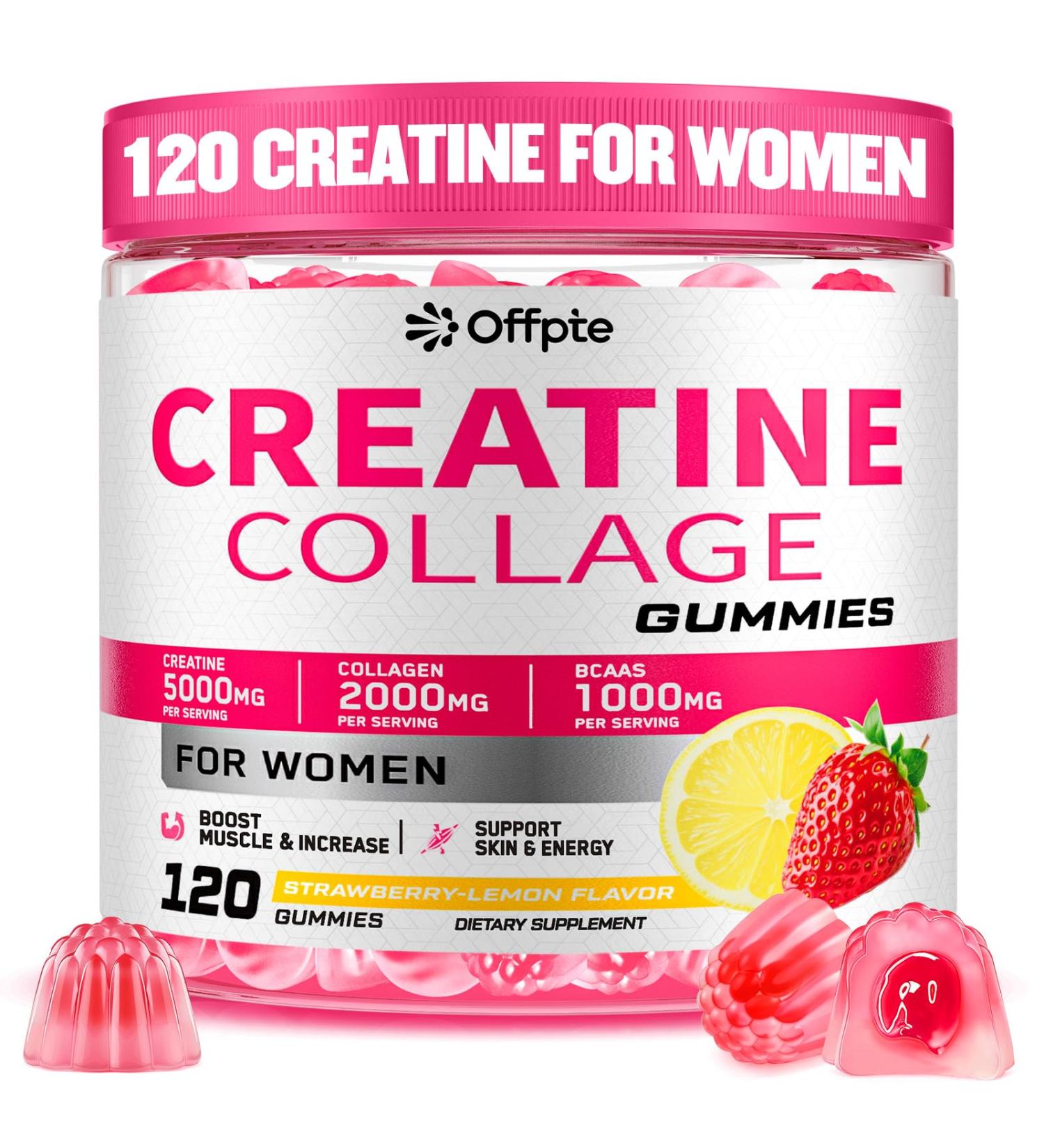 OFFPTE Creatine for Women 5000mg Creatina Monohidratada Gummies with Collagen & BCAAs for Muscle Recovery Energy & Skin Chewable Post-Workout Supplement Sugar-Free No Bloating 4 Gummies Per Day - Buy Online on GoSupps.com