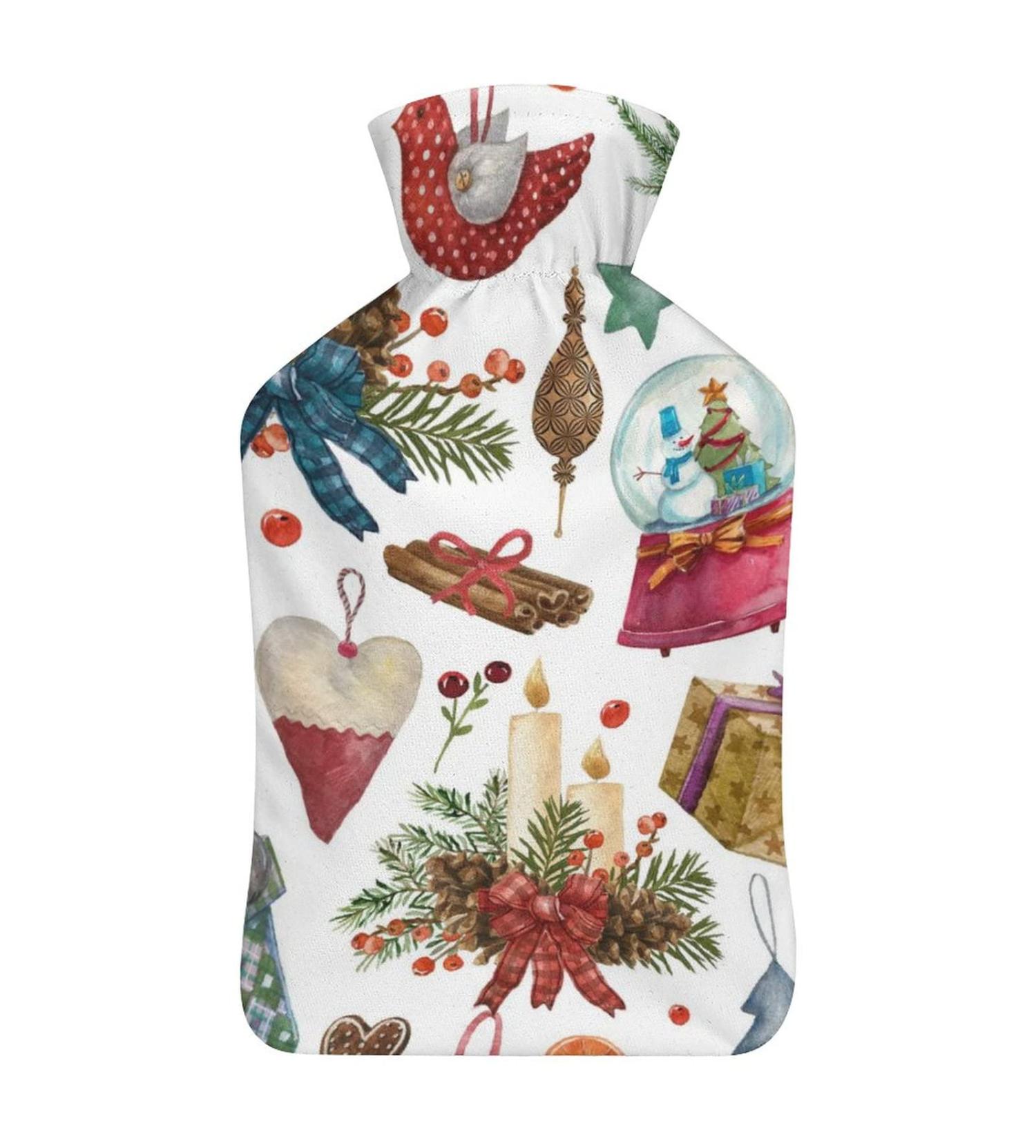 Christmas Hot Water Bottle with Plush Cover - Hand Warmer for Adults & Children | 26.5x15.3cm - Buy Online on GoSupps.com