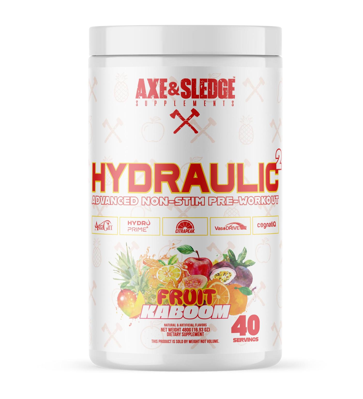 Axe & Sledge Hydraulic Stim-Free Pre-Workout Powder for Men & Women | Performance Stamina Focus Pumps | L-Citrulline Beta Alanine Creatine Caffeine-Free Fruit Kaboom - Buy Online on GoSupps.com
