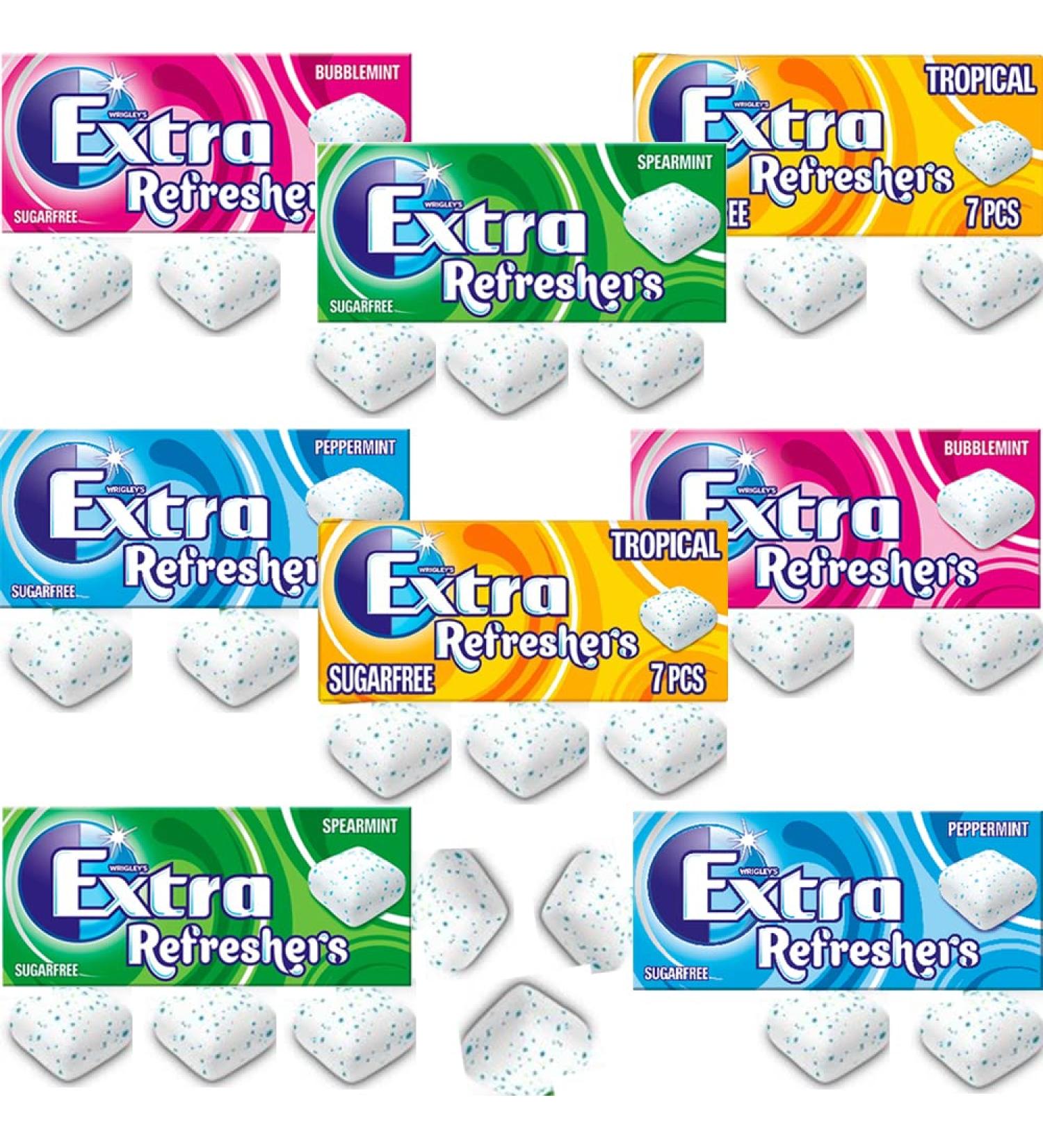 8 x Mixed Wrigley's Extra Refreshers Sugar Free Chewing Packs 15.6g (Bubblemint Spearmint Tropical Peppermint) - Buy Online on GoSupps.com