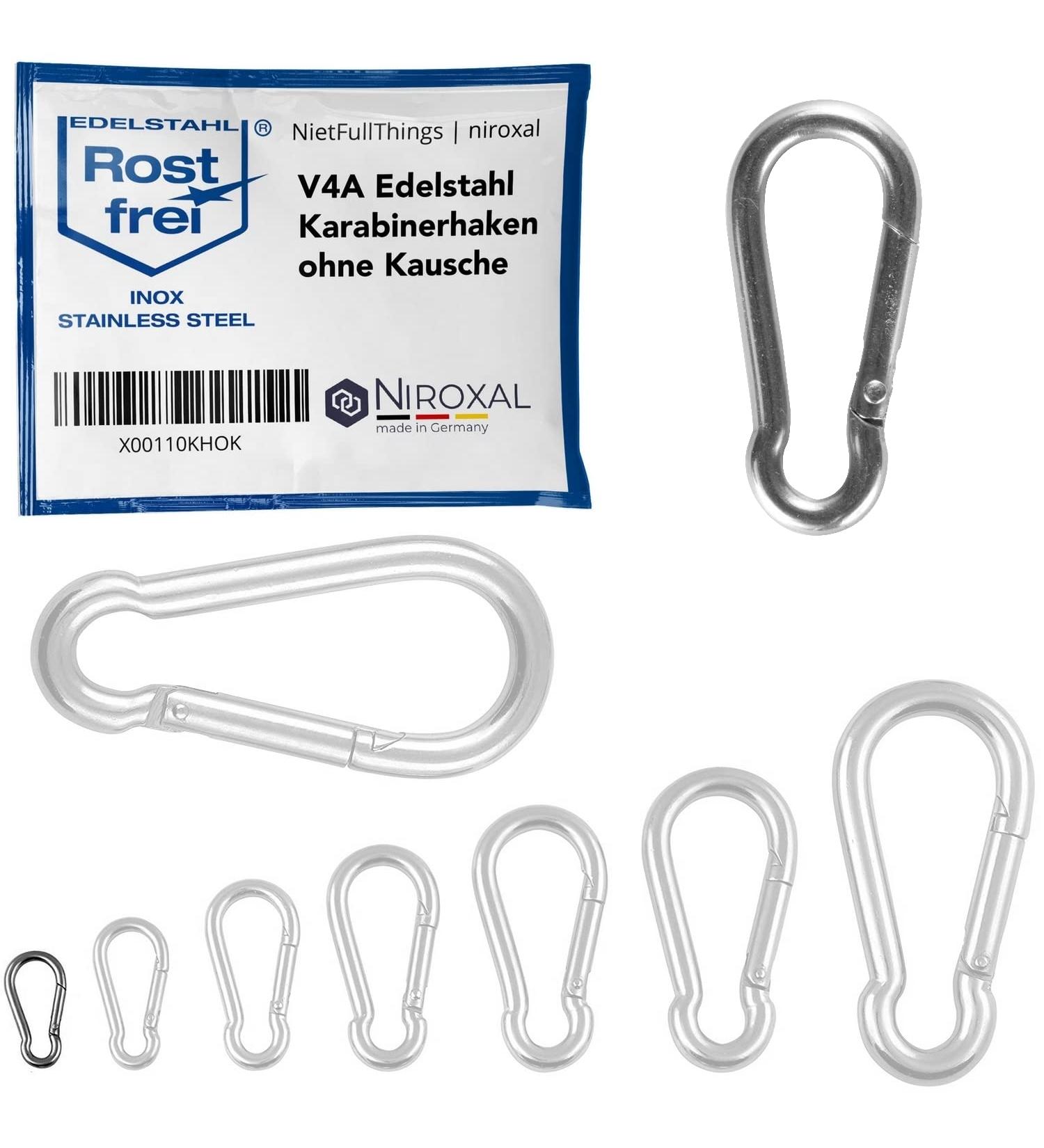 10 Small Stainless Steel Carabiner Hooks - 3mm Strong Keychain with 200kg Break Load - Ideal for Hammocks & Swing - Durable Edestahlkarabiner - Buy Online on GoSupps.com