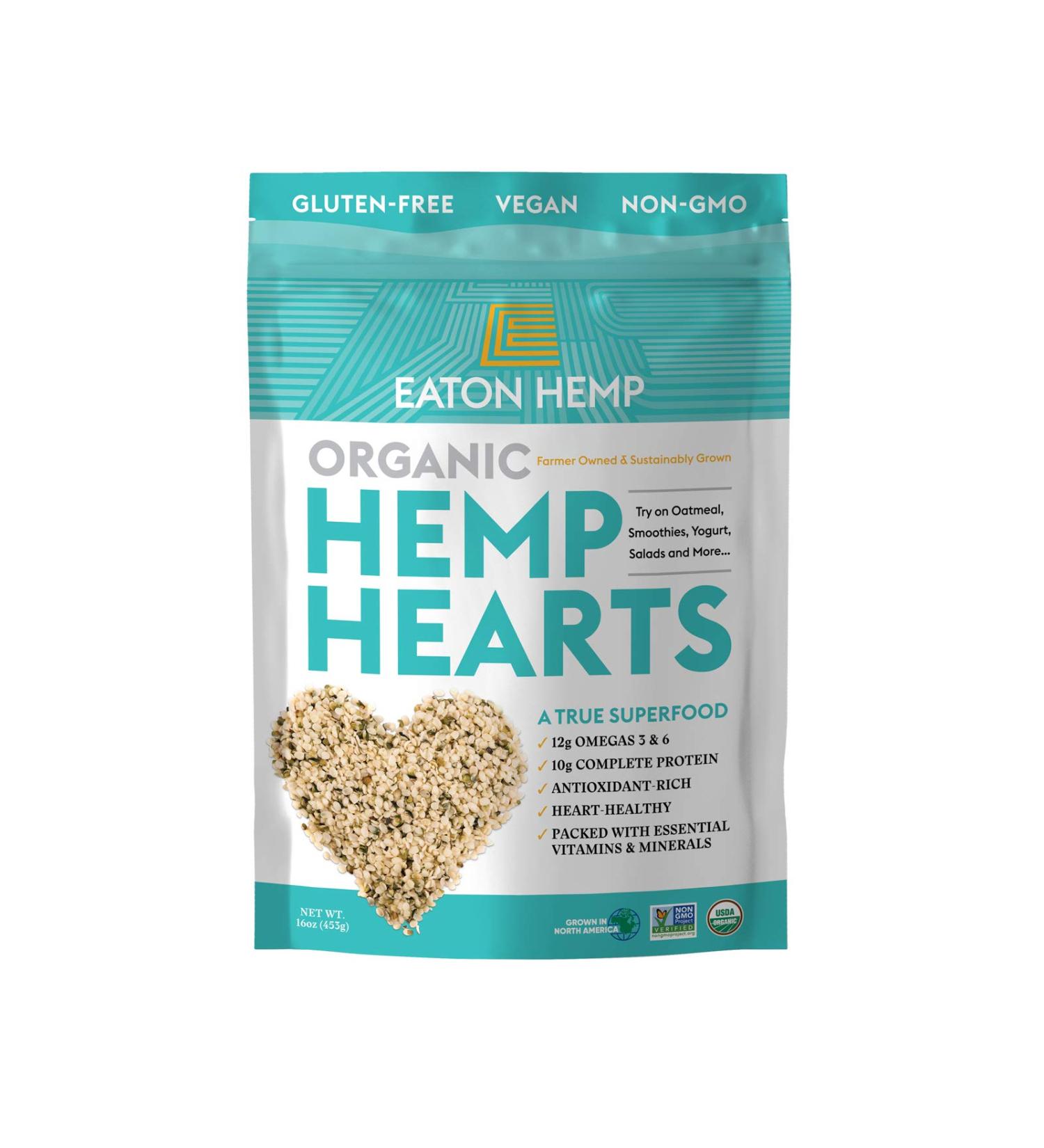 Organic Hemp Hearts 16oz - 10g Plant Protein, 12g Omegas - Vegan, Gluten-Free, Non-GMO - Eaton Hemp USDA Certified Organic Shelled Seeds 1lb - Buy Online on GoSupps.com