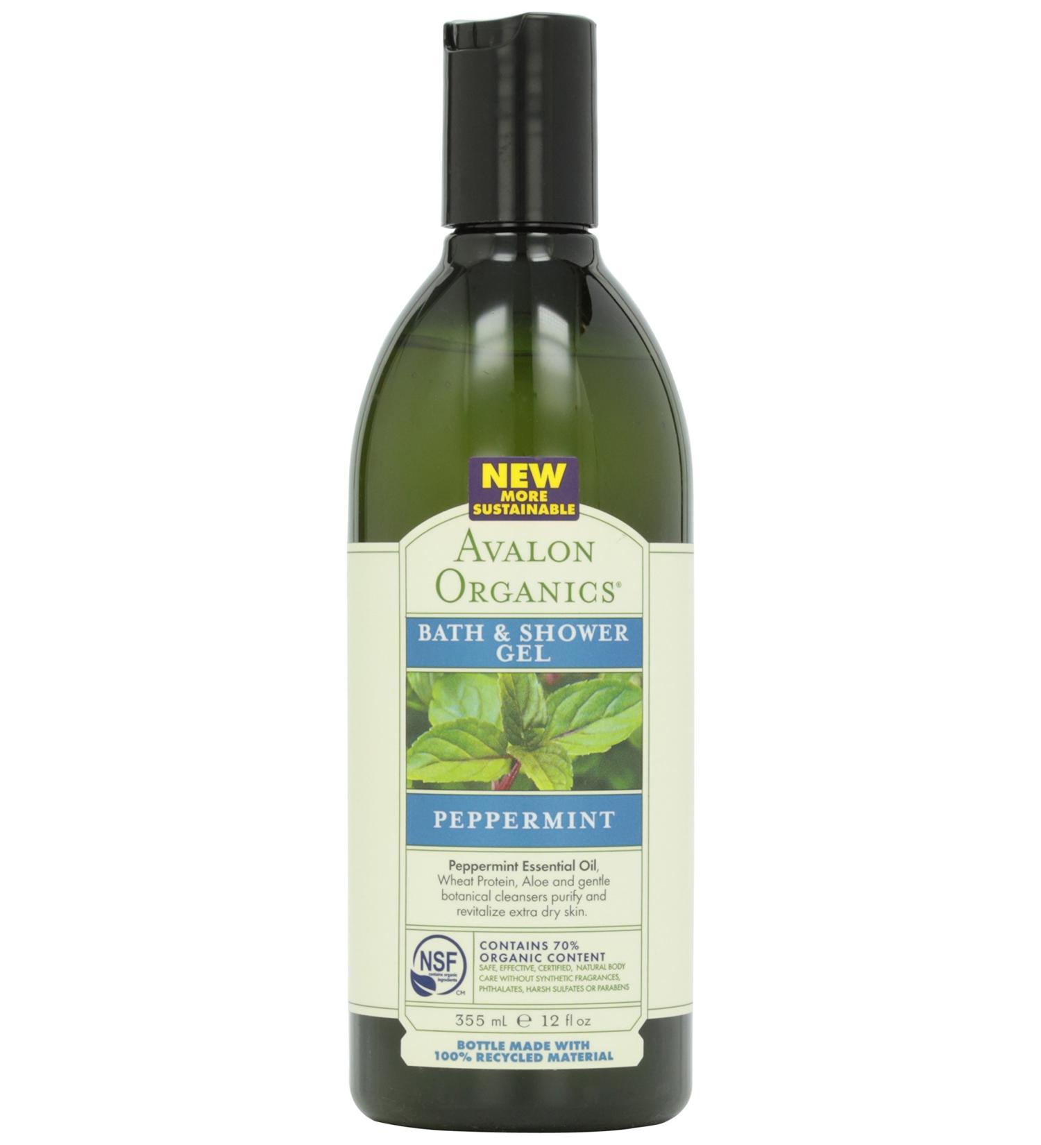 Avalon Organic Botanicals Mint Bath & Shower Gel - 12 oz | Natural Skincare for Refreshing Cleansing - Buy Online on GoSupps.com