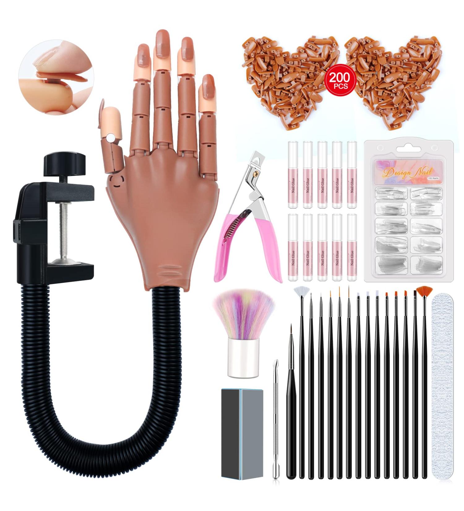 Saviland Flexible Practice Hand for Acrylic Nails | Manicure Training Kit for Beginners with 200 Nail Tips and Accessories - Buy Online on GoSupps.com