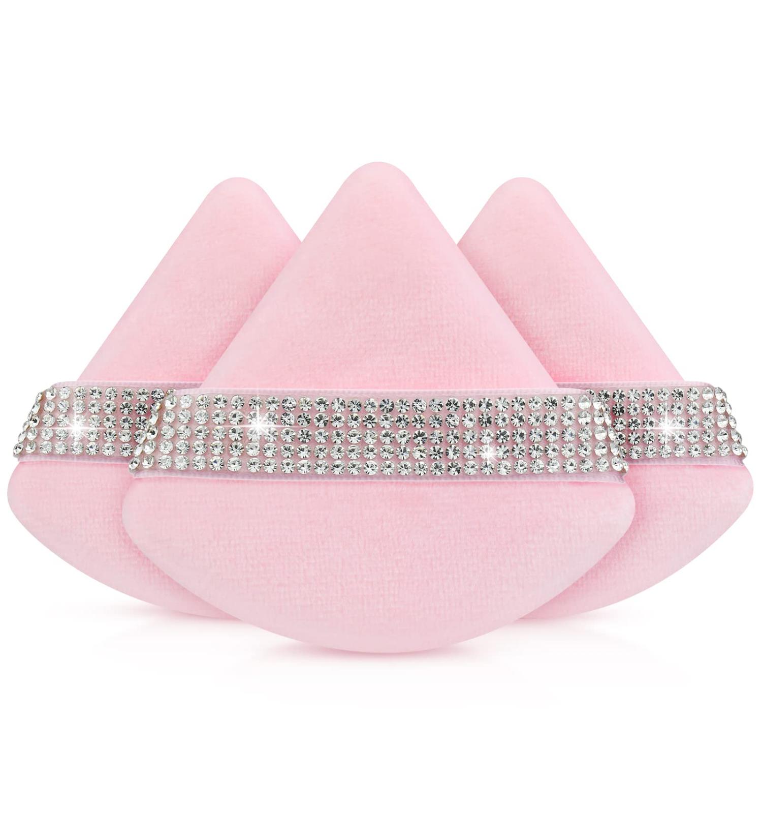 Giesiery 3 Pieces Powder Puff Set - Soft Triangle Velour Makeup Puffs for Loose & Mineral Powder Body Powder Wet Dry Blending - Perfect for Undereye - Peach Pink - Buy Online on GoSupps.com