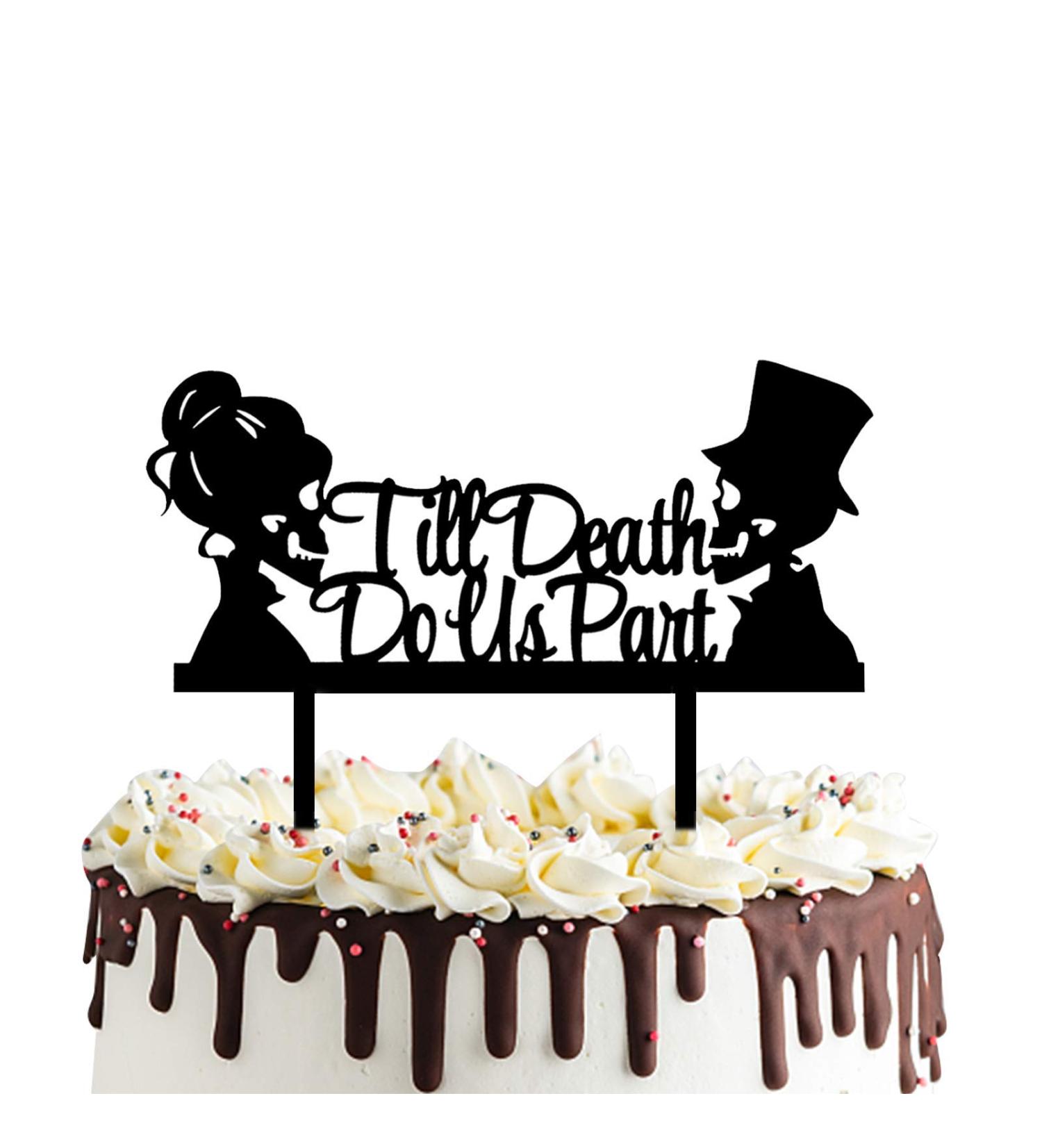 Till Death Do Us Part Cake Topper- Acrylic Mr and Mrs Skull Wedding Cake Topper Halloween Party Decorations Day of the Dead Sign - Buy Online on GoSupps.com