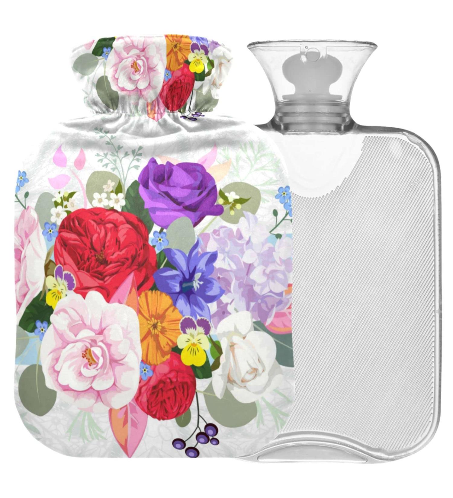 NAANLE 2L Hot Water Bottle with Lid - Floral Design for Back Pain Relief & Cold Therapy - Transparent Hand & Foot Warmer - Buy Online on GoSupps.com