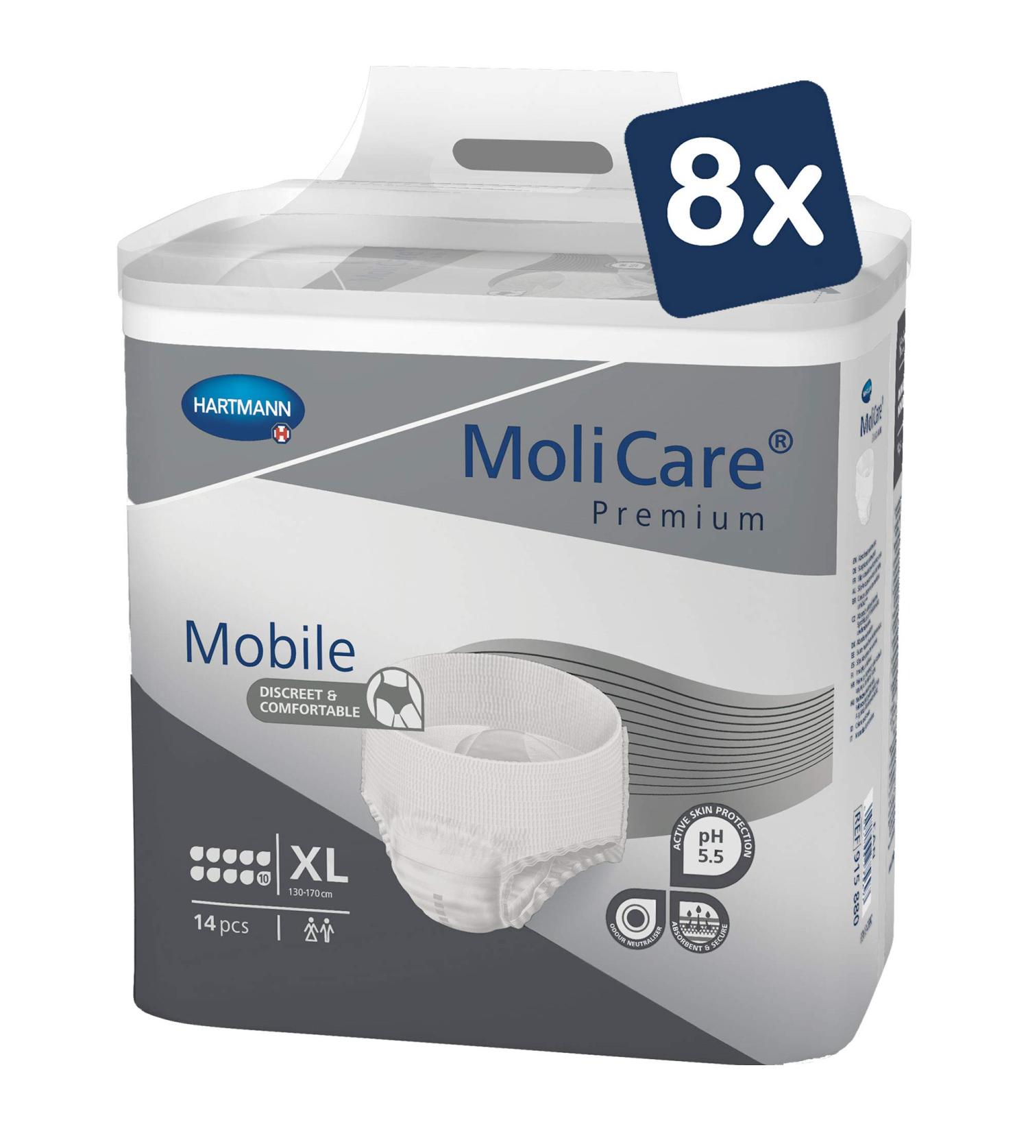 Molicare Premium Mobile Disposable Pants - Incontinence Solution for Men & Women Size XL (130-170 cm) 8x14 Packs 112 Pieces - Discreet Comfort & Protection - Buy Online on GoSupps.com