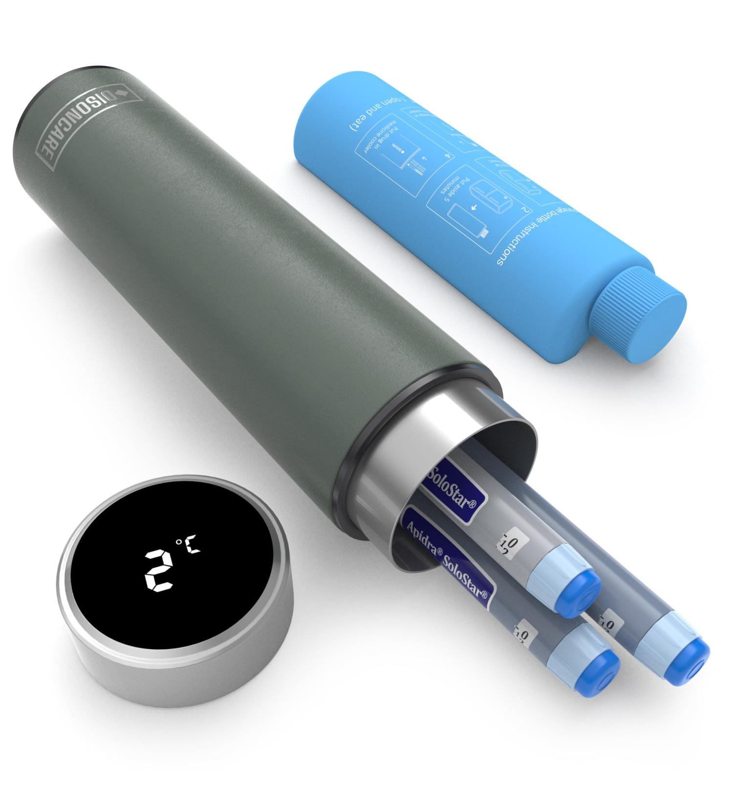 DISONCARE 60H Insulin Pen Cooling Bag - Portable Diabetic Cooler with Temperature Display & TSA Travel-Friendly Design - Includes 2 Cooling Packs (Green) - Buy Online on GoSupps.com