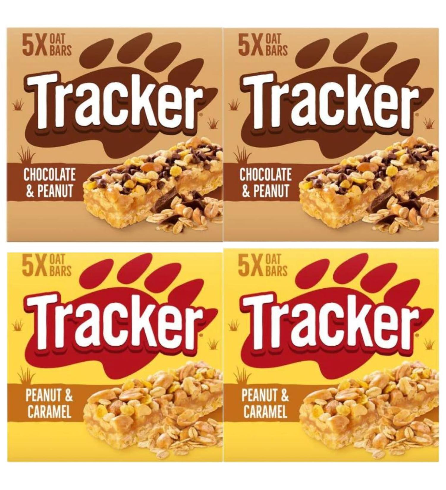 Cereal Bar Bundle with Tracker Chocolate Chip & Peanut 5 Pack 115g x2 and Crunchy Caramel & Peanut 5 Pack 115g x2 (4 Pack)