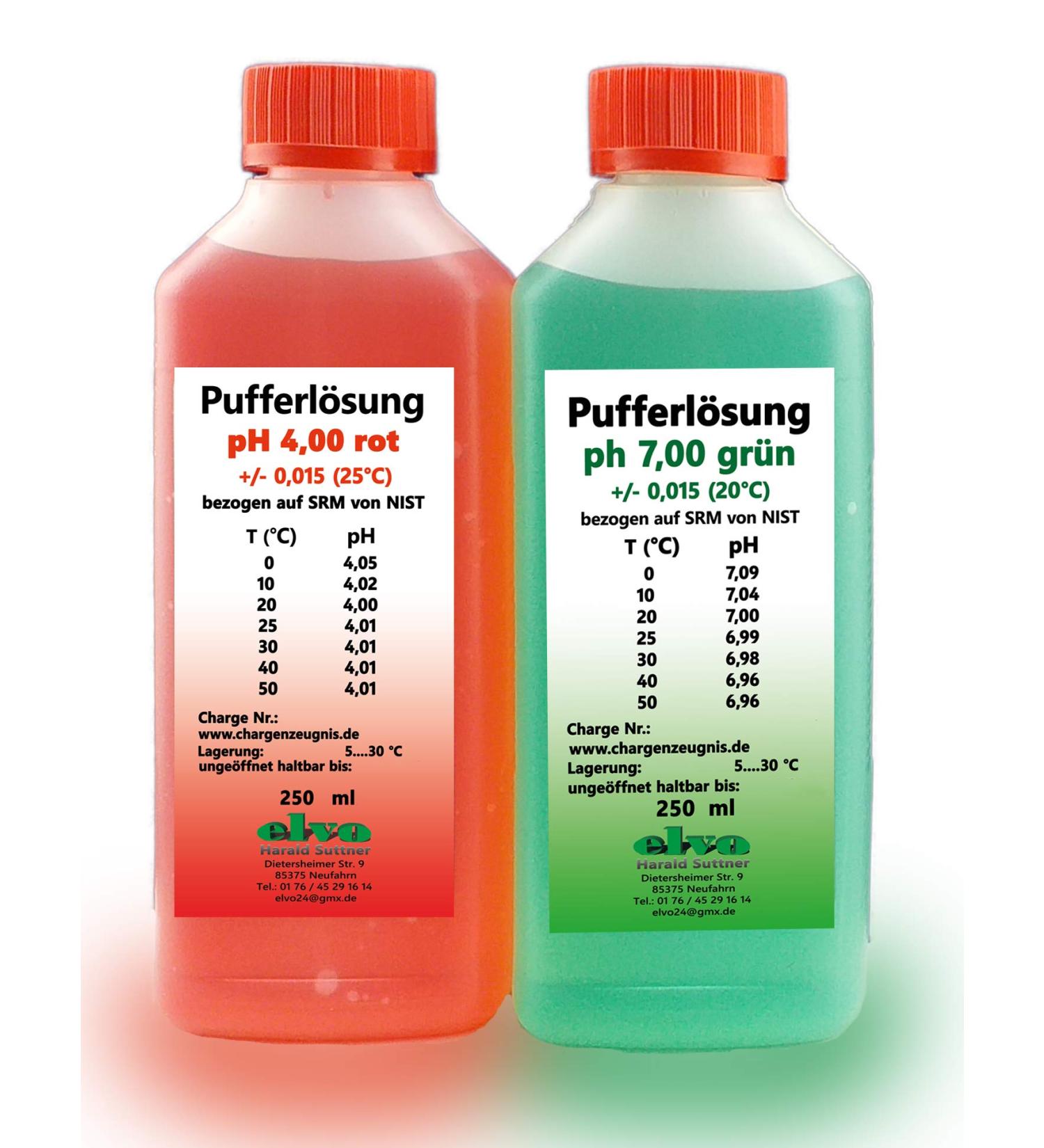 Buffer solution/calibration solution SET of 250 ml pH4+pH7 calibration solution.