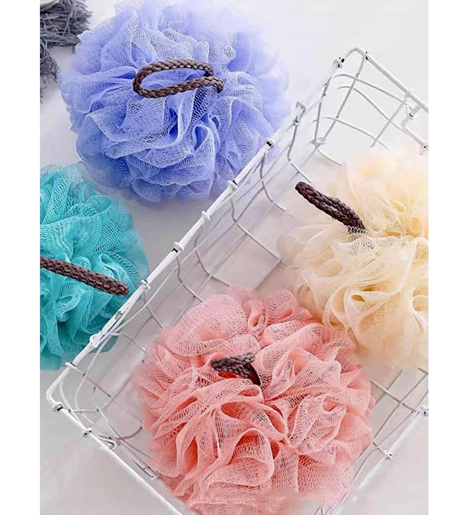 2 Pcs Shower Loofahs - Soft Exfoliating Bath Sponges for Men & Women | Net Body Scrubber Pouf - Buy Online on GoSupps.com