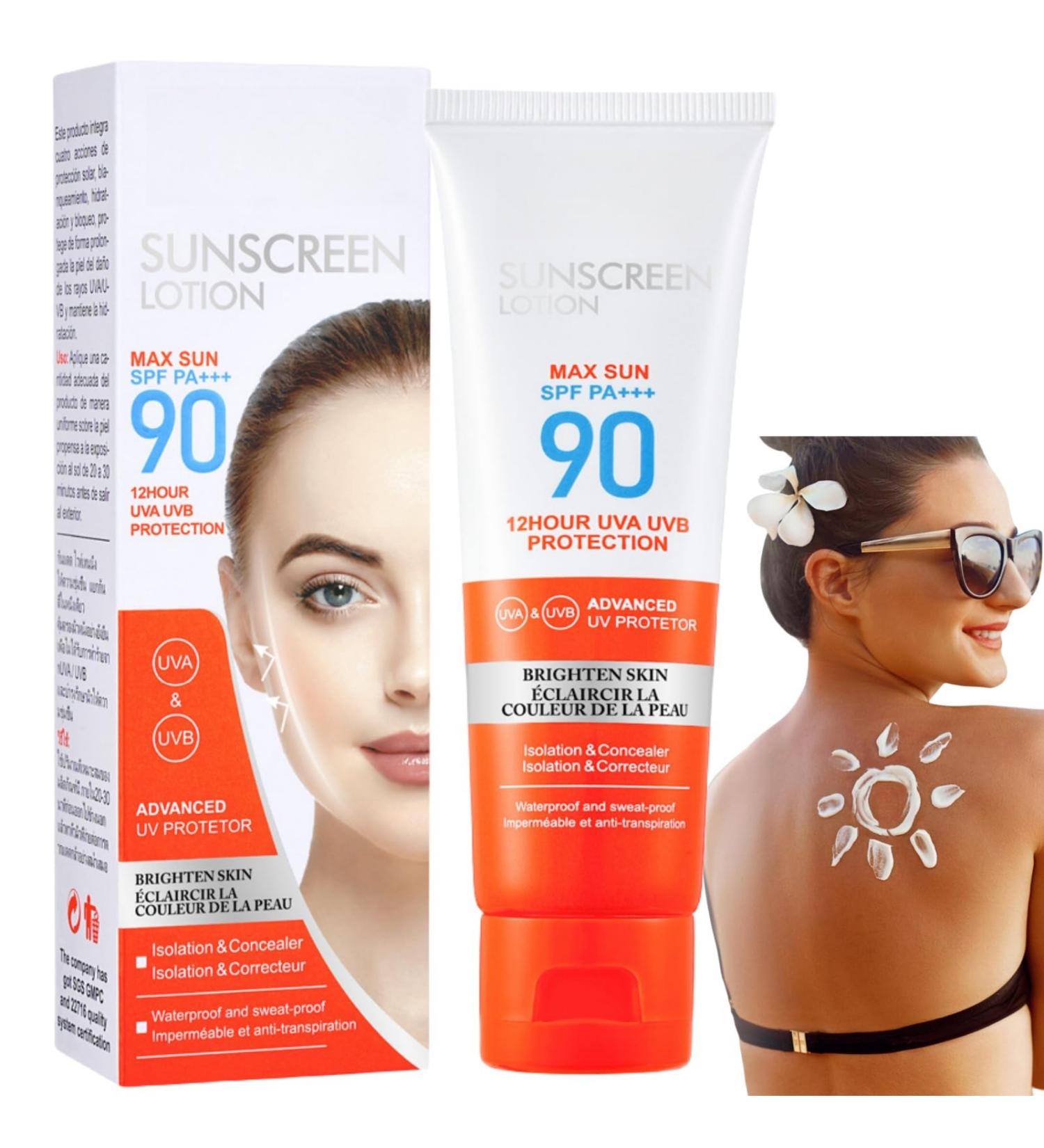 Sun Cream SPF 90 Face Sun Lotion Cream with SPF90 Suncream for High Sun Protection SPF 90 Face Moisturiser Facial Sunscreen Lotion Cream Waterproof Sun Cream Against UVA & UVB Sunscreen for Daily Use - Buy Online on GoSupps.com