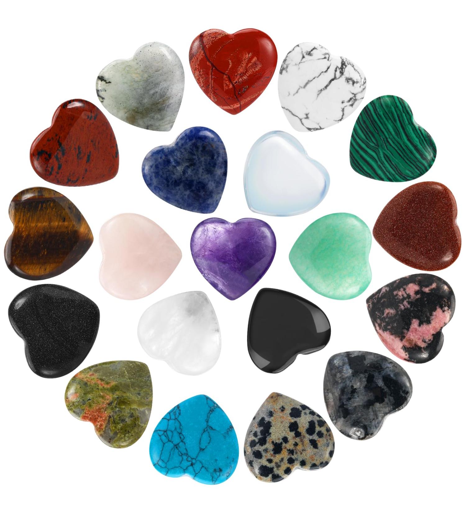 20PC Heart Crystal Gemstones Set - Natural Colorful Chakra Stones for Reiki & Energy Healing - Bulk Palm & Thumb Stones - Buy Online on GoSupps.com