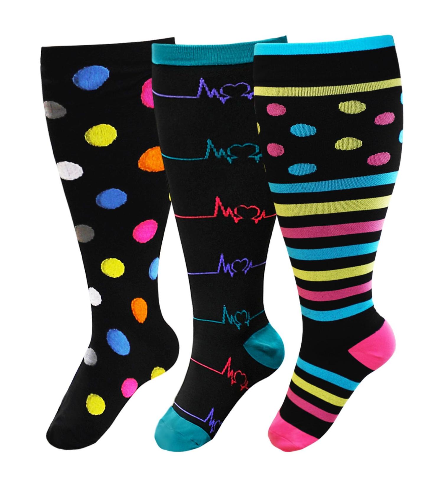 Buy Putuo Compression Stockings for Men & Women - Thick Calves Oversize Support for Thrombosis Flight & Running - Multi-Color 3XL - Buy Online on GoSupps.com