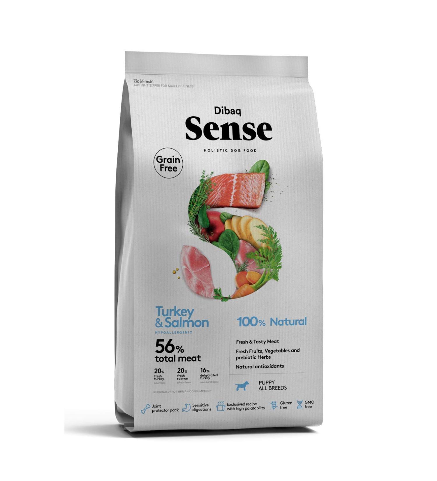 Dibaq Sense Grain Free Salmon & Turkey Dry Food Complete Natural Food 100% Grain Free for Puppies. 12 Kg - Buy Online on GoSupps.com