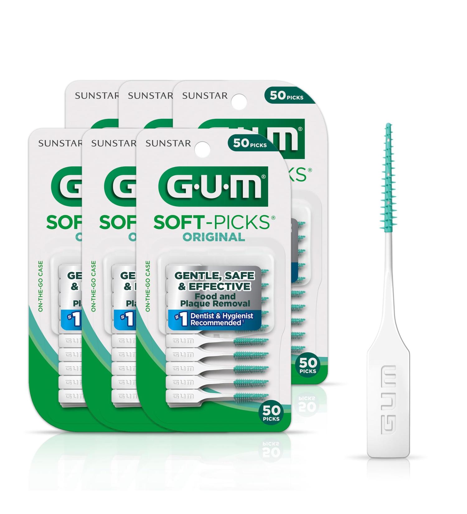 GUM Soft-Picks Original - Dentist Recommended Dental Picks for Easy Teeth Cleaning | 50ct (6pk) Interdental Brushes with Carry Case - Buy Online on GoSupps.com