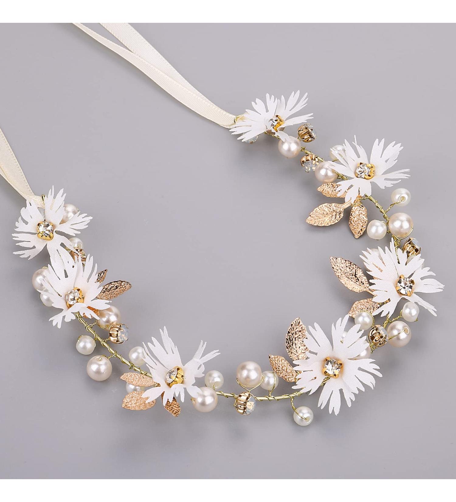 Prasacco Women Flower Headband - Bridal Hair Vine with Ribbon | Wedding Hair Accessories for Ladies and Girls - Buy Online on GoSupps.com