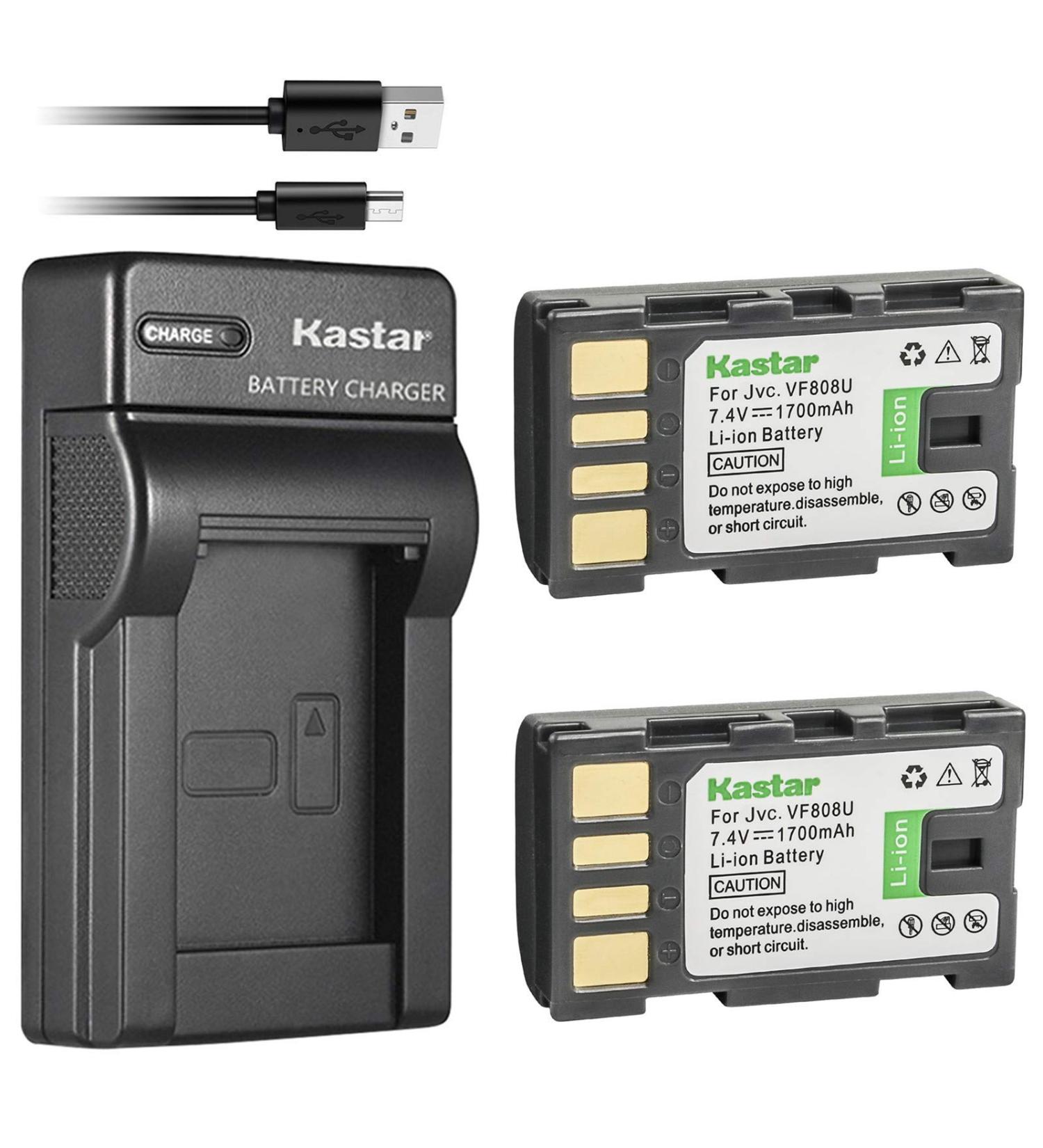 Kastar Battery (X2) & Slim USB Charger for JVC BN-VF808 BN-VF808U - Compatible with Everio GZ-MG & GR-D Series - High Quality Power Solution - Buy Online on GoSupps.com