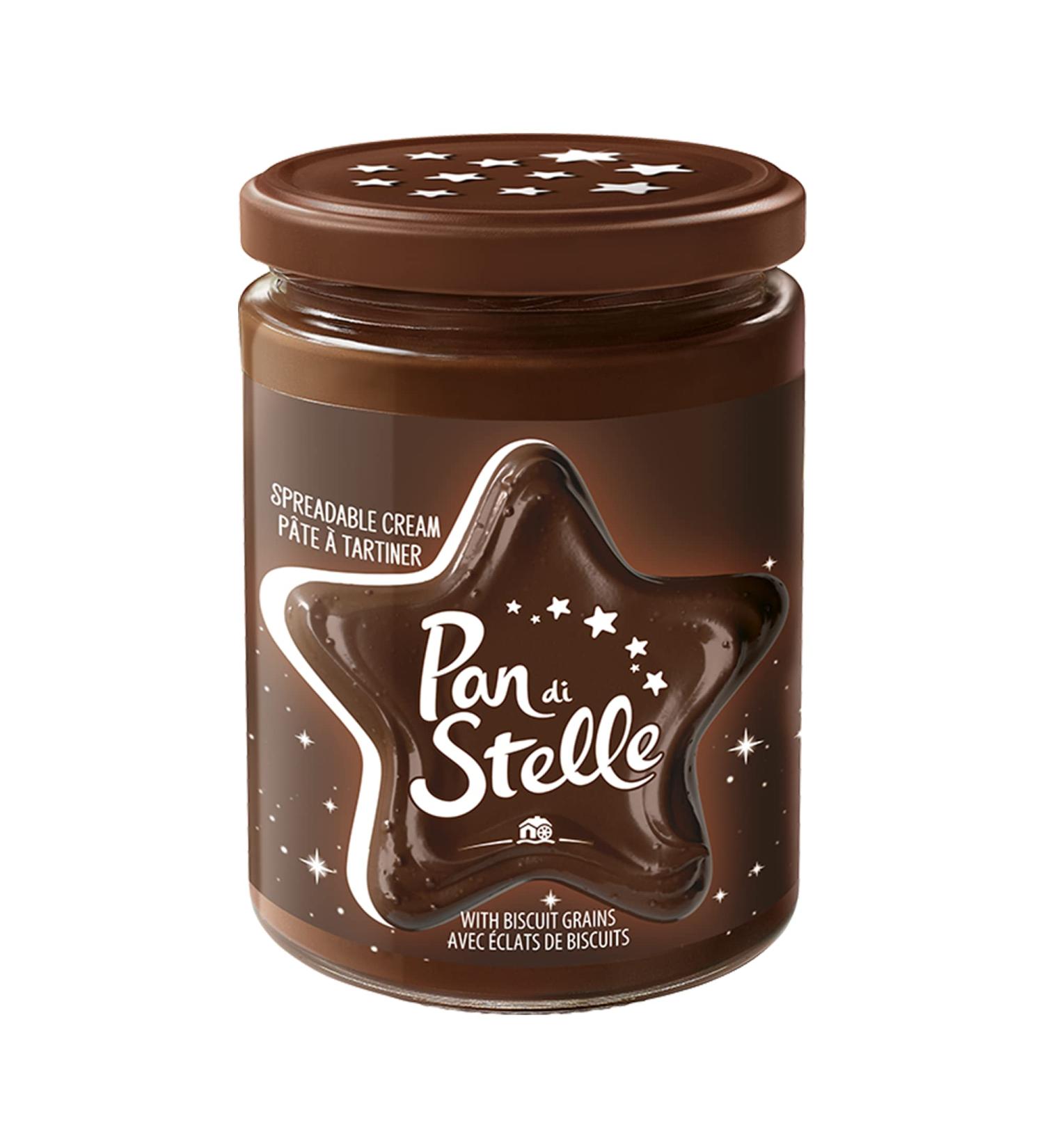 Pan Di Stelle Chocolate/hazelnut spread garnished with Pan di Stelle biscuit pieces for a dreamy moment without hydrogenated fats or colourings - 1 jar of 380 g - Buy Online on GoSupps.com