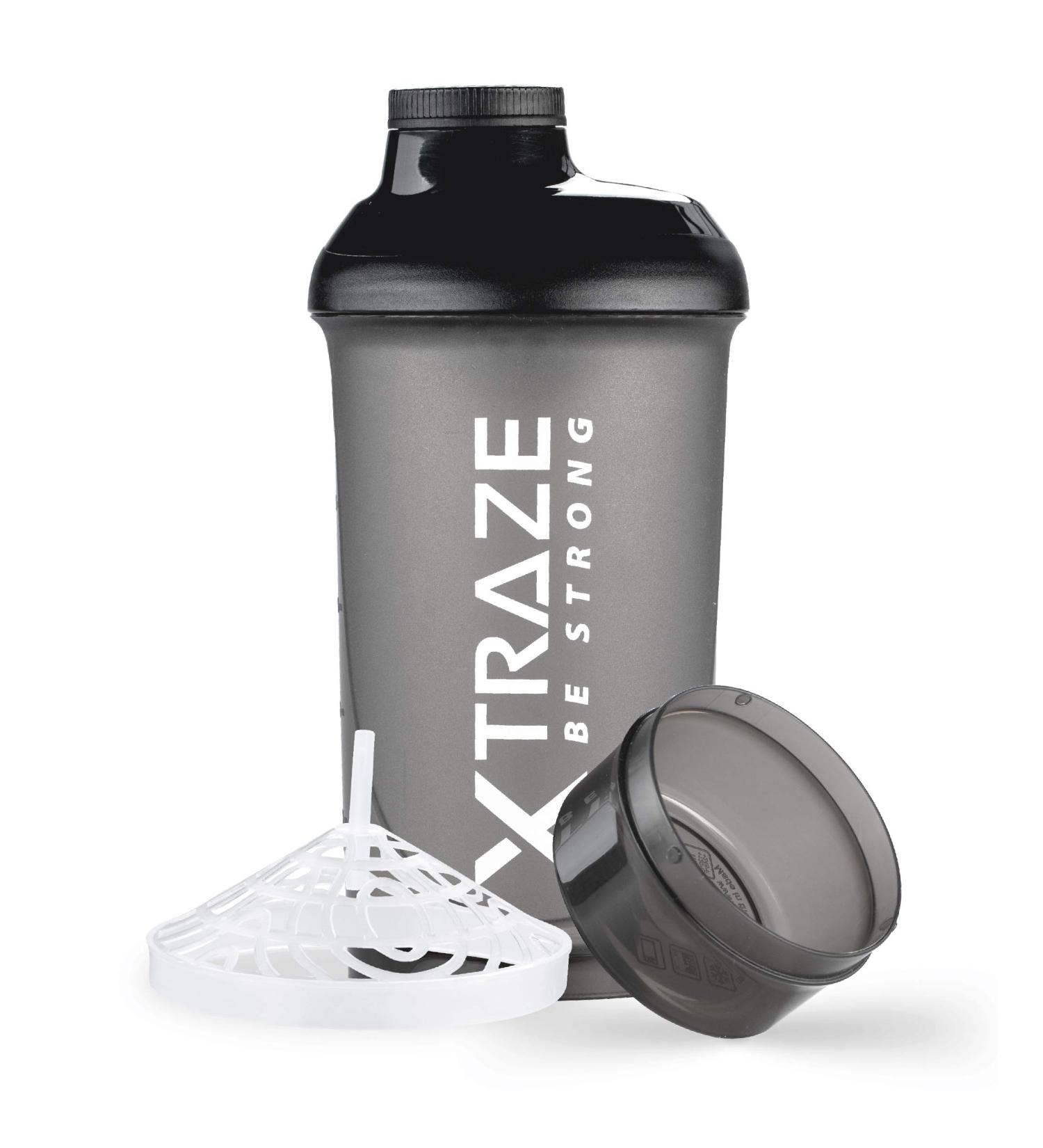 XTRAZE 500ml Protein Shaker | BPA Free Fitness Cup with 150ml Powder Compartment | Leak-Proof Ideal for Smooth Protein Shakes - Black - Buy Online on GoSupps.com