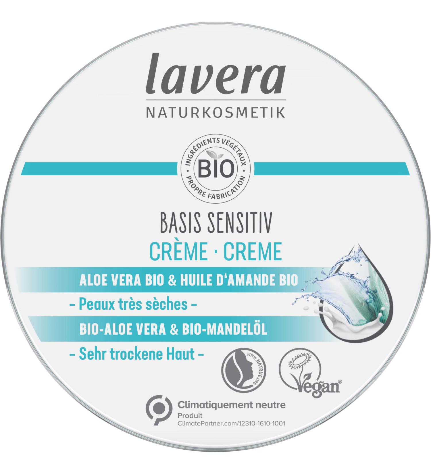 lavera basis sensitiv Cream - Natural cosmetics - vegan - Organic Aloe Vera & Organic Almond Oil - certified - 150 ml - Buy Online on GoSupps.com