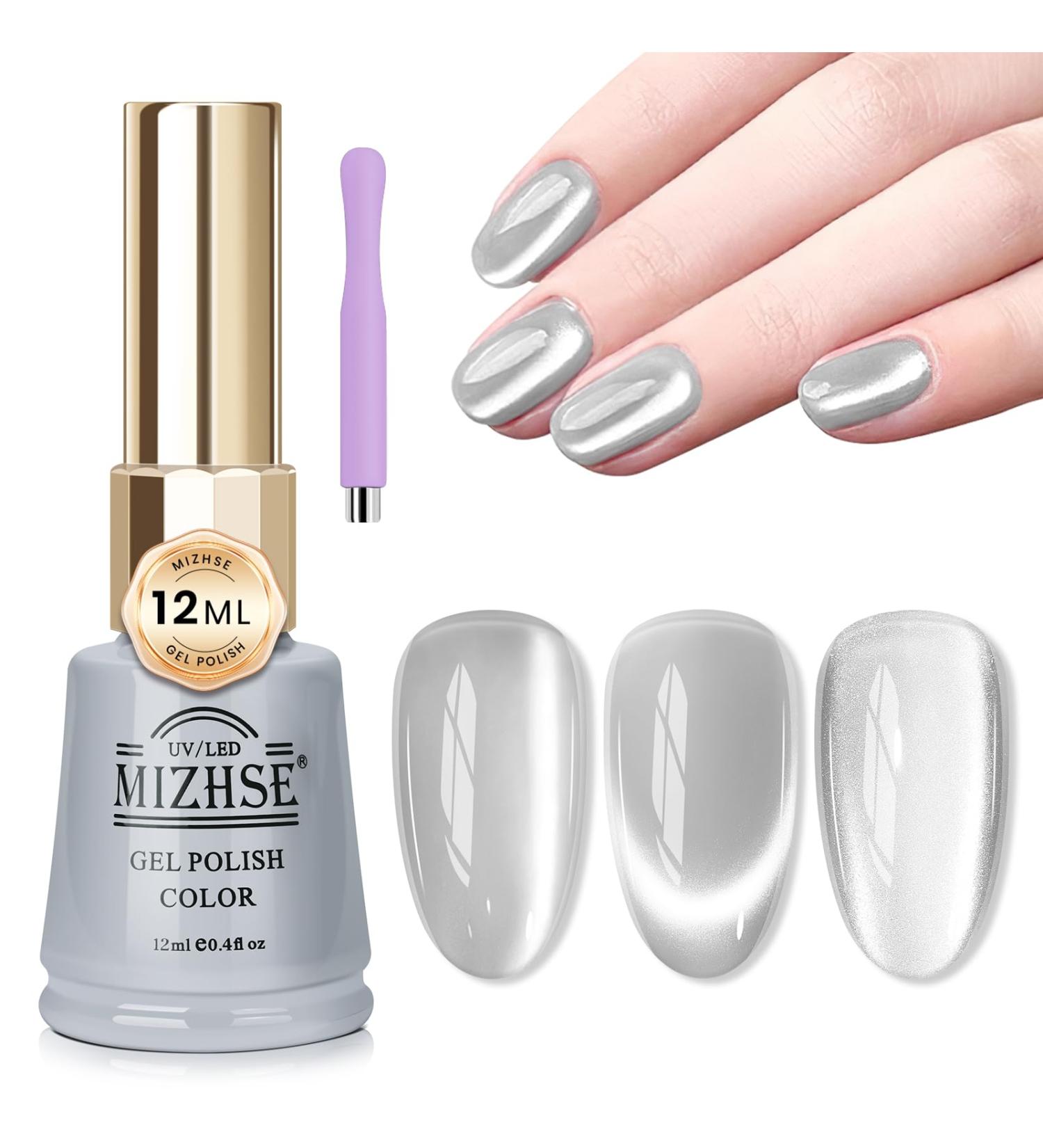 MIZHSE Cat Eye Gel Nail Polish 12mL - Silver Moonlight Glitter UV LED Soak Off for Nail Art & DIY Manicure - Buy Online on GoSupps.com