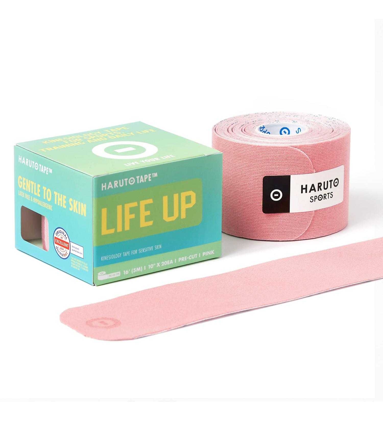 Haruto Life UP Extra Sensitive Kinesiology Tape for Daily Use Dermatologically Tested Latex Free for Ultra Sensitive Skin Injury Pregnant Women Office Worker Children (Pre-Cut Pink) Pink Precut Type - Buy Online on GoSupps.com